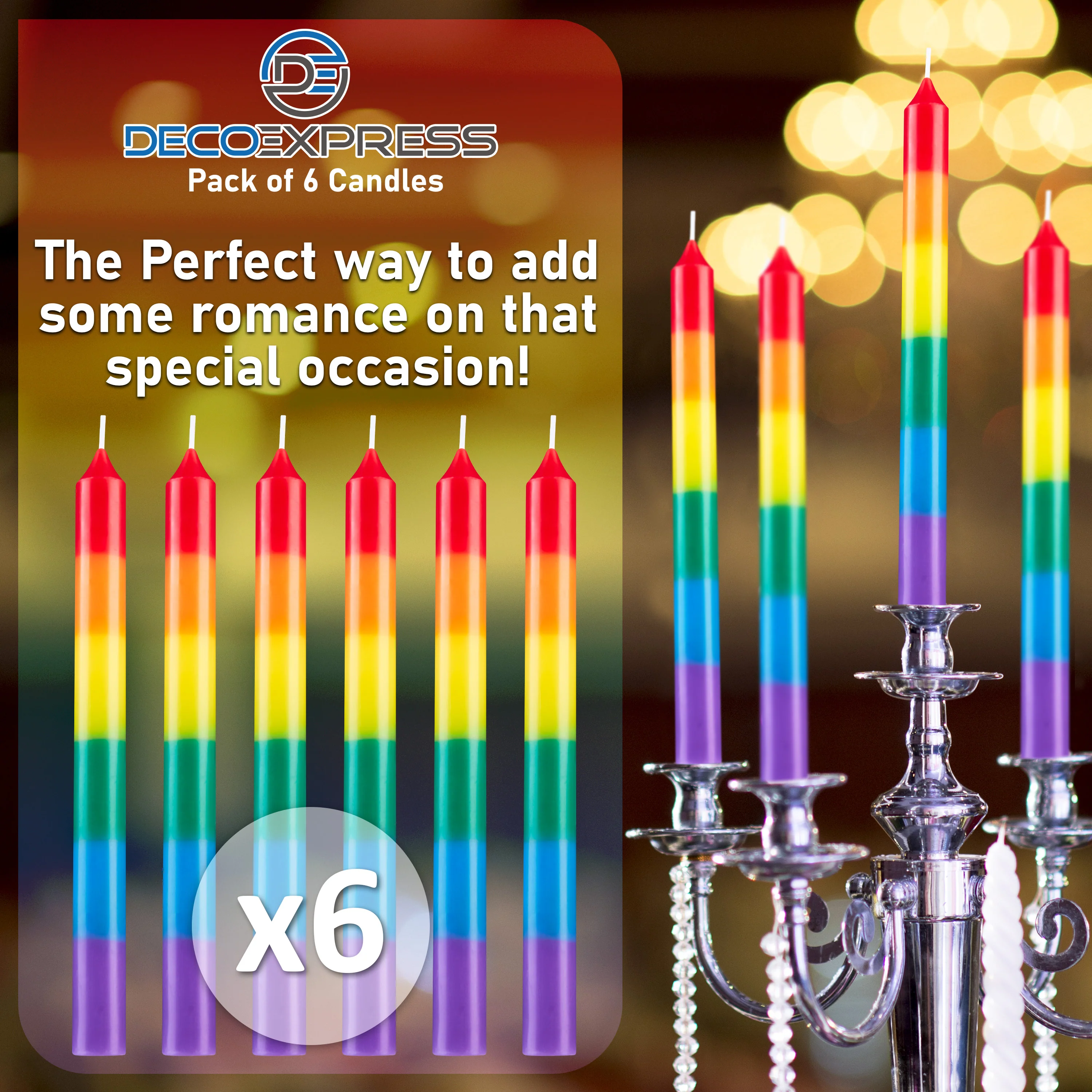 DECO EXPRESS Candles Set Classic Dripless Tapered Metallic Unscented 8H Burning Time, Decorative Dinner Candles for Restaurant Home Christmas (Multi, 6 Pack) - Image 5