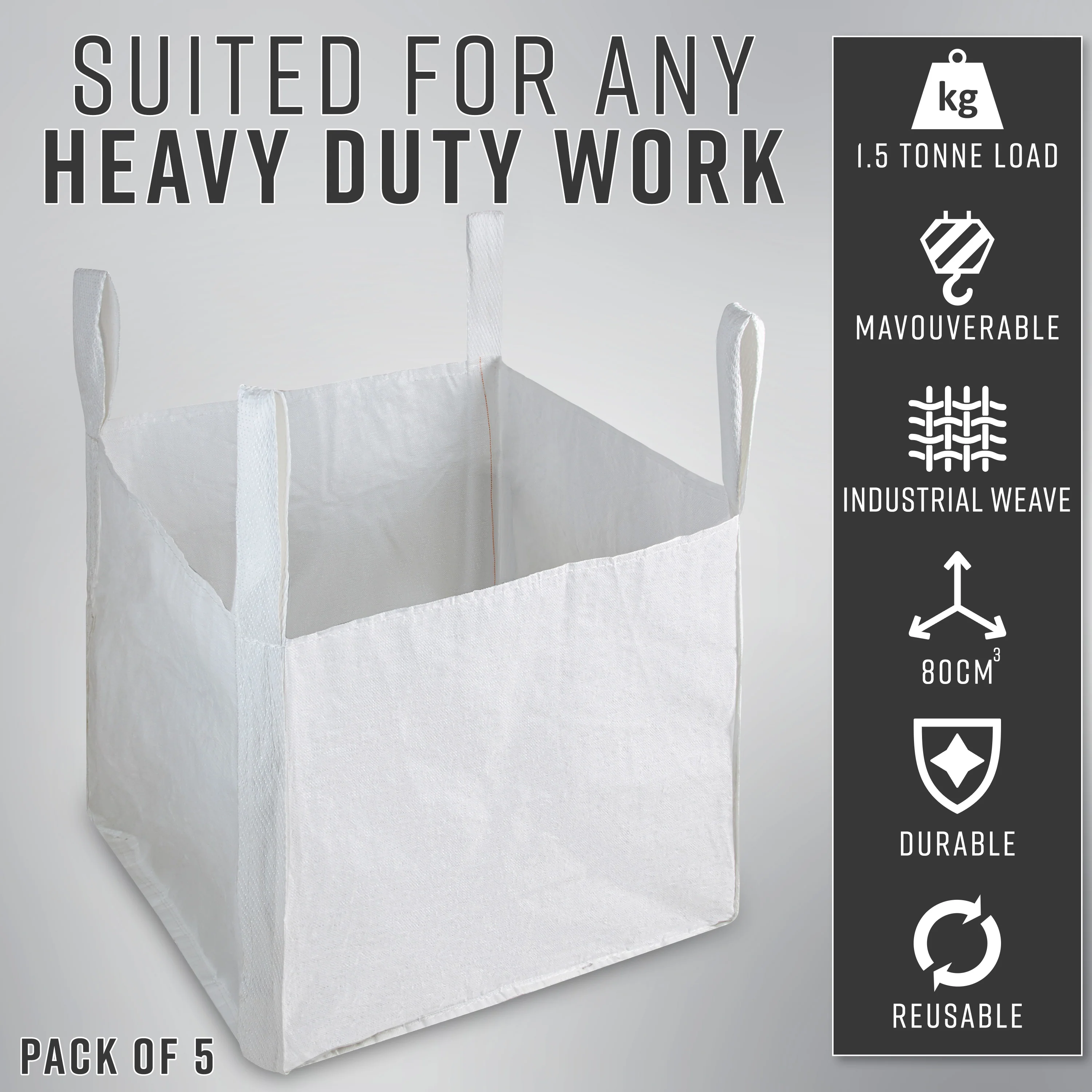 Deco Express Garden Waste Bags - Heavy Duty Bags - White 1.5T - 5 Pack - Image 5