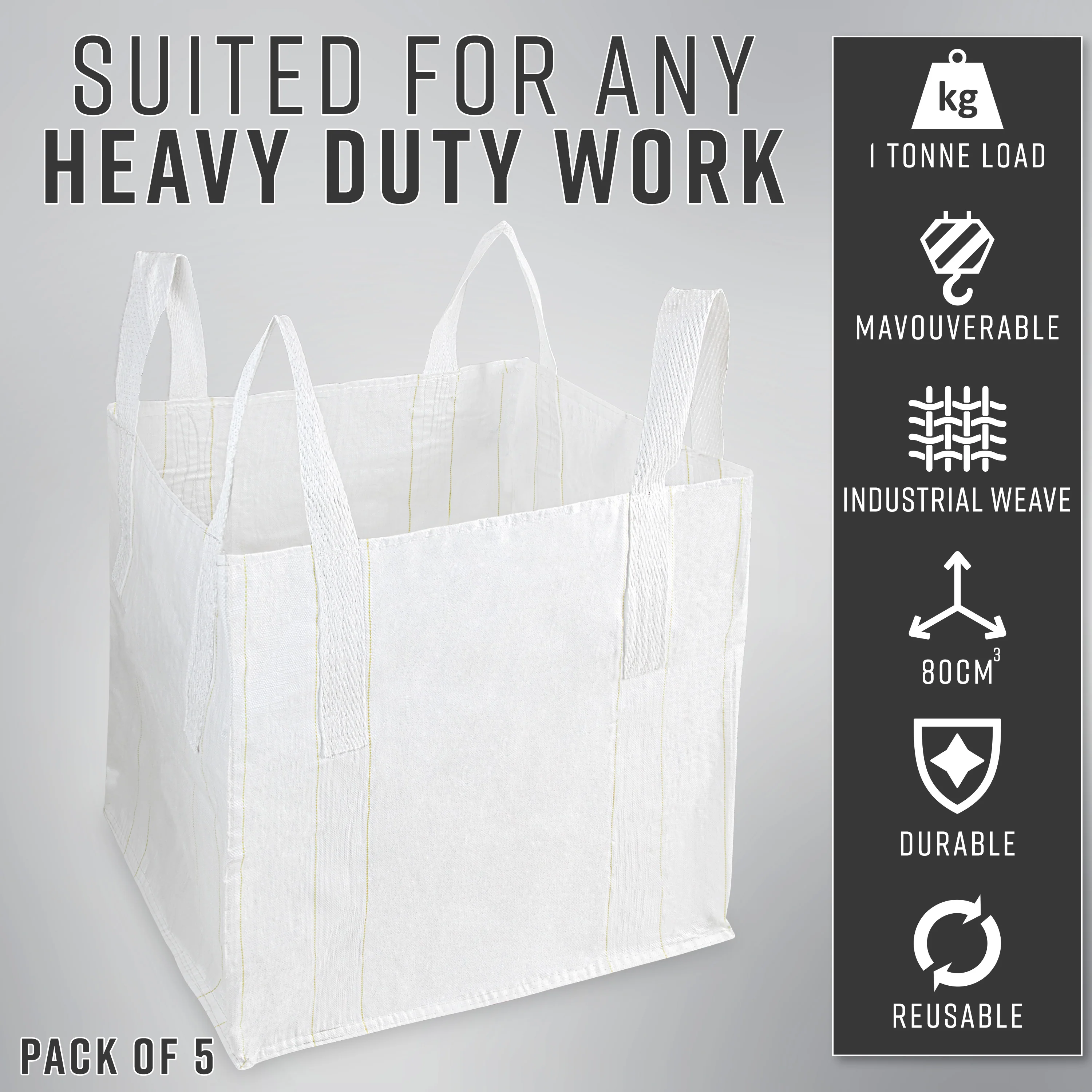 Deco Express Garden Waste Bags - Heavy Duty Bags - White 1T - 5 Pack - Image 5