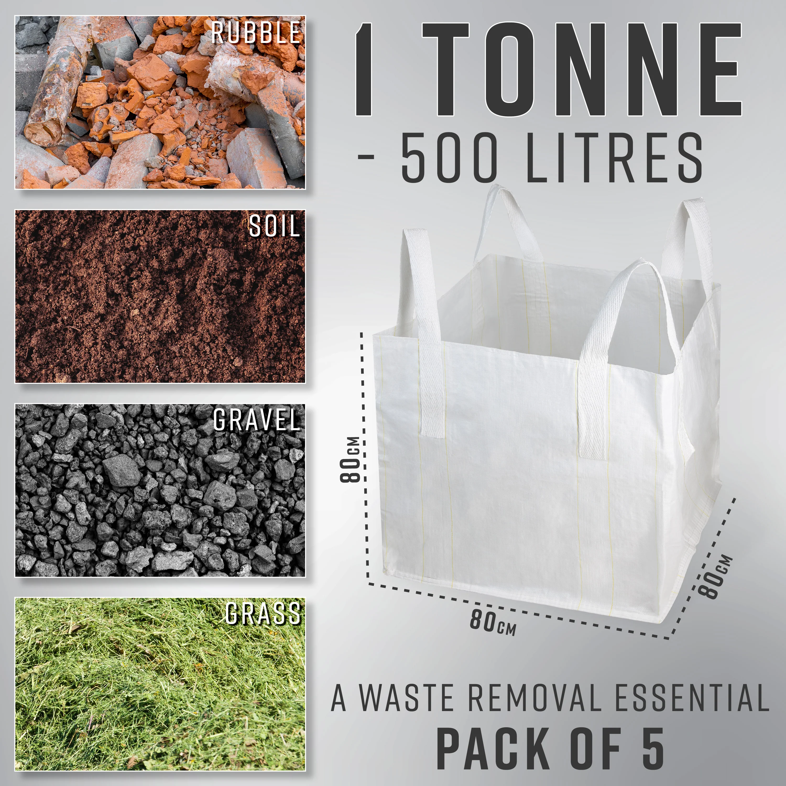 Deco Express Garden Waste Bags - Heavy Duty Bags - White 1T - 5 Pack - Image 6