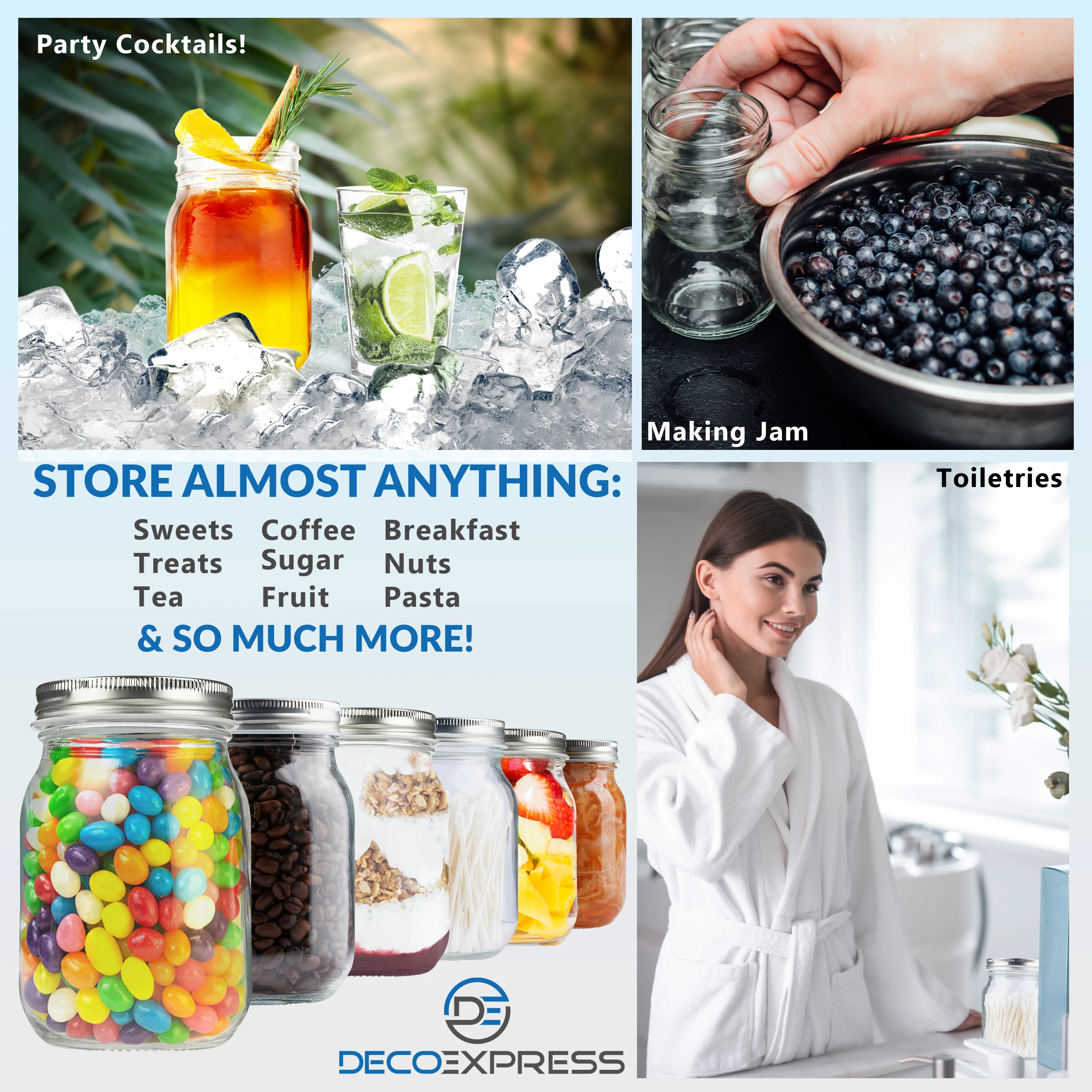 DECO EXPRESS Glass Jars with Lids Set of 6-500ml Mason Jars Airtight Leak Proof - Image 5
