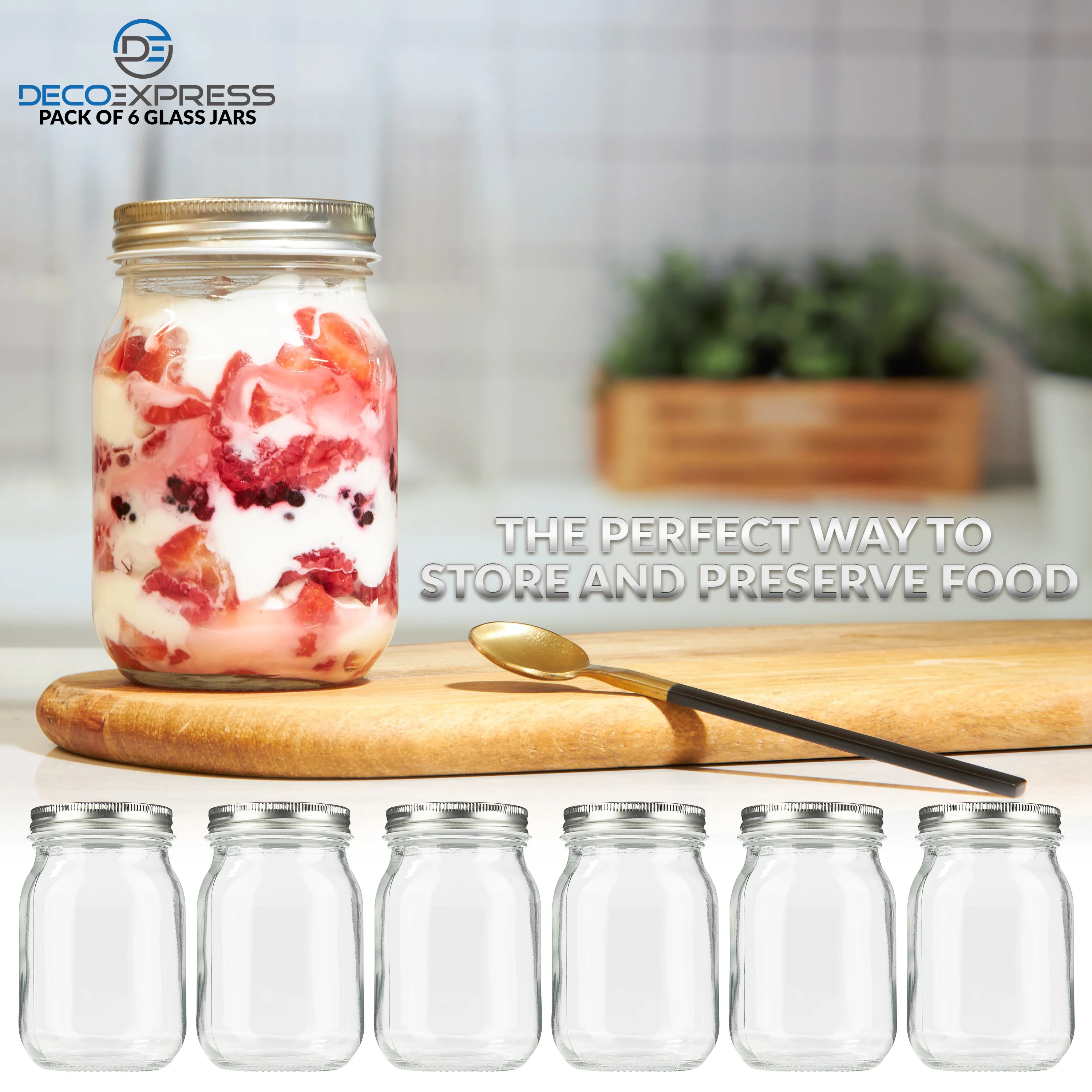 DECO EXPRESS Glass Jars with Lids Set of 6-500ml Mason Jars Airtight Leak Proof - Image 6
