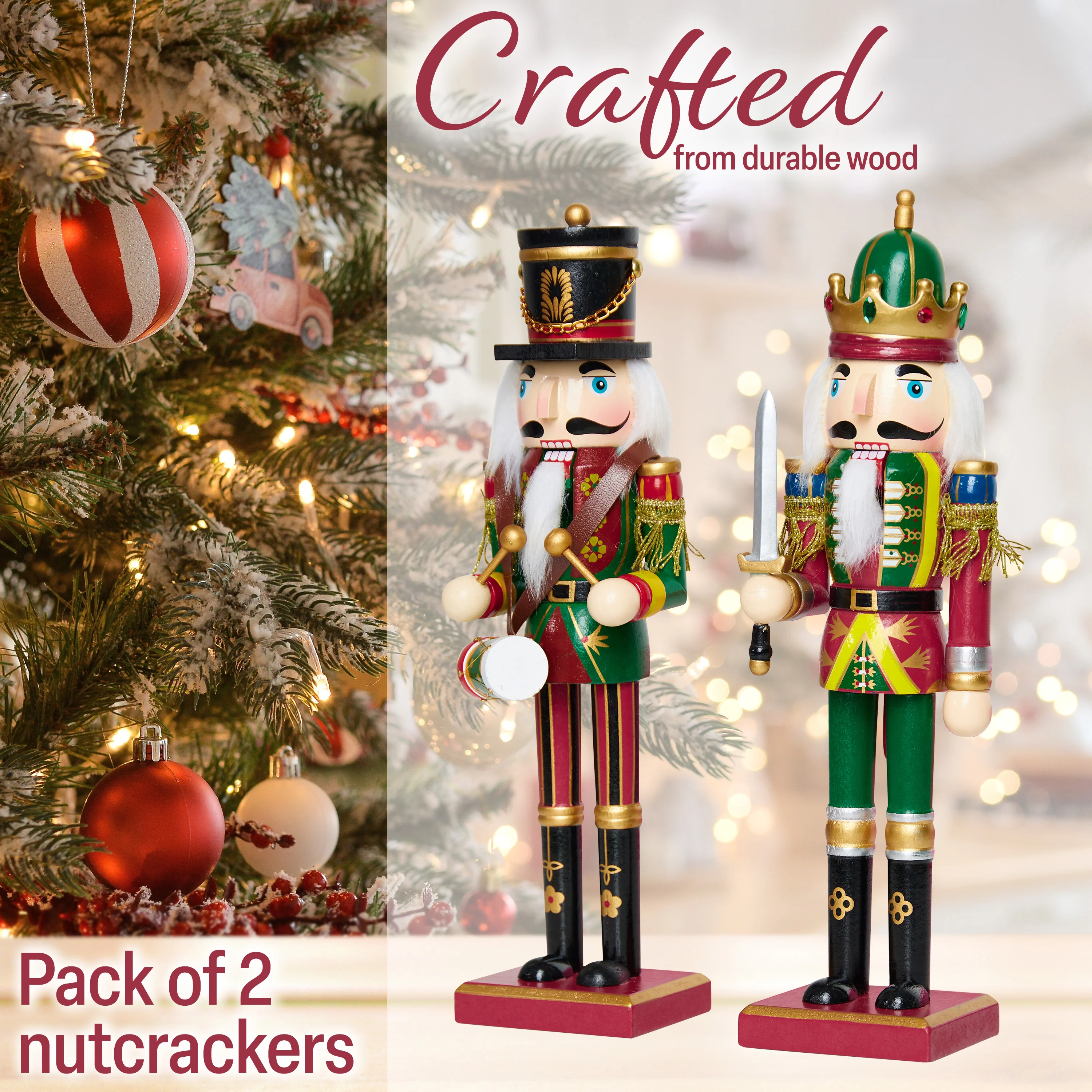 DECO EXPRESS Nutcracker Pack of 2 Wooden Nutcracker Soldier 30cm Festive Christmas Decoration Xmas Ornaments - Image 6