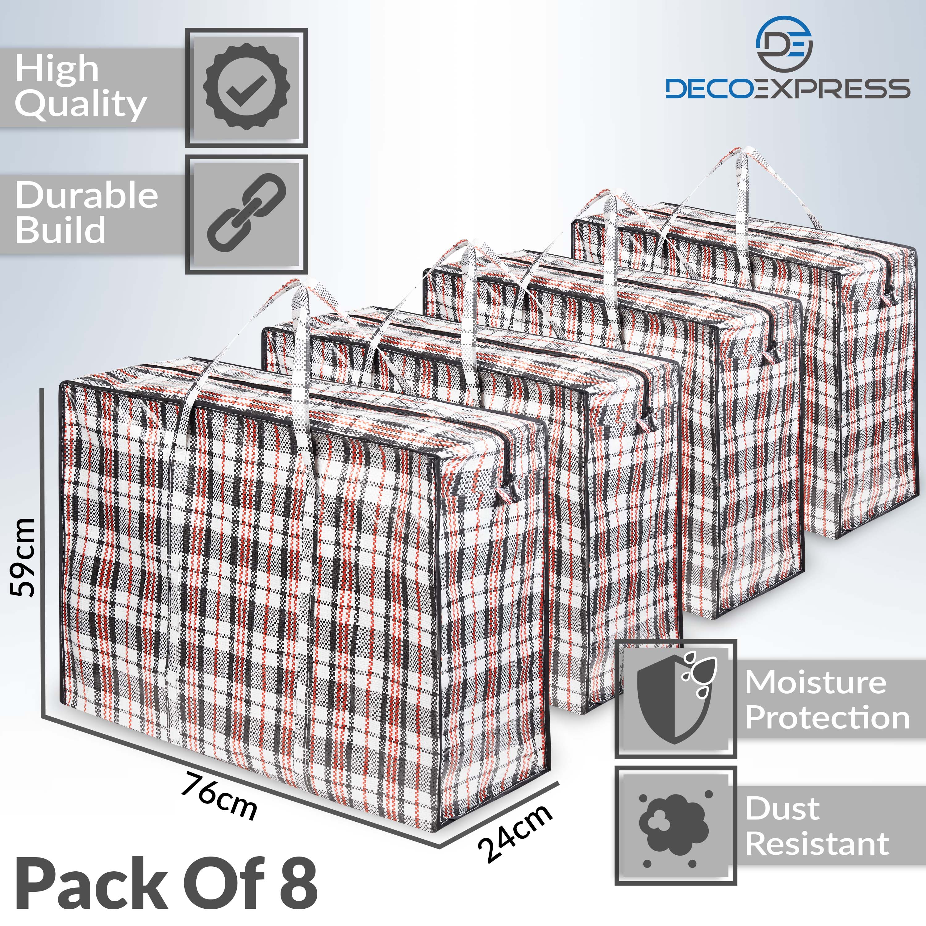 DECO EXPRESS Laundry Bags Large - Strong Durable Storage Bags for Moving House Shopping and Laundry - Jumbo Reusable Zip Bag Storage Bags XXL Multipack (Pack of 8) - Image 3