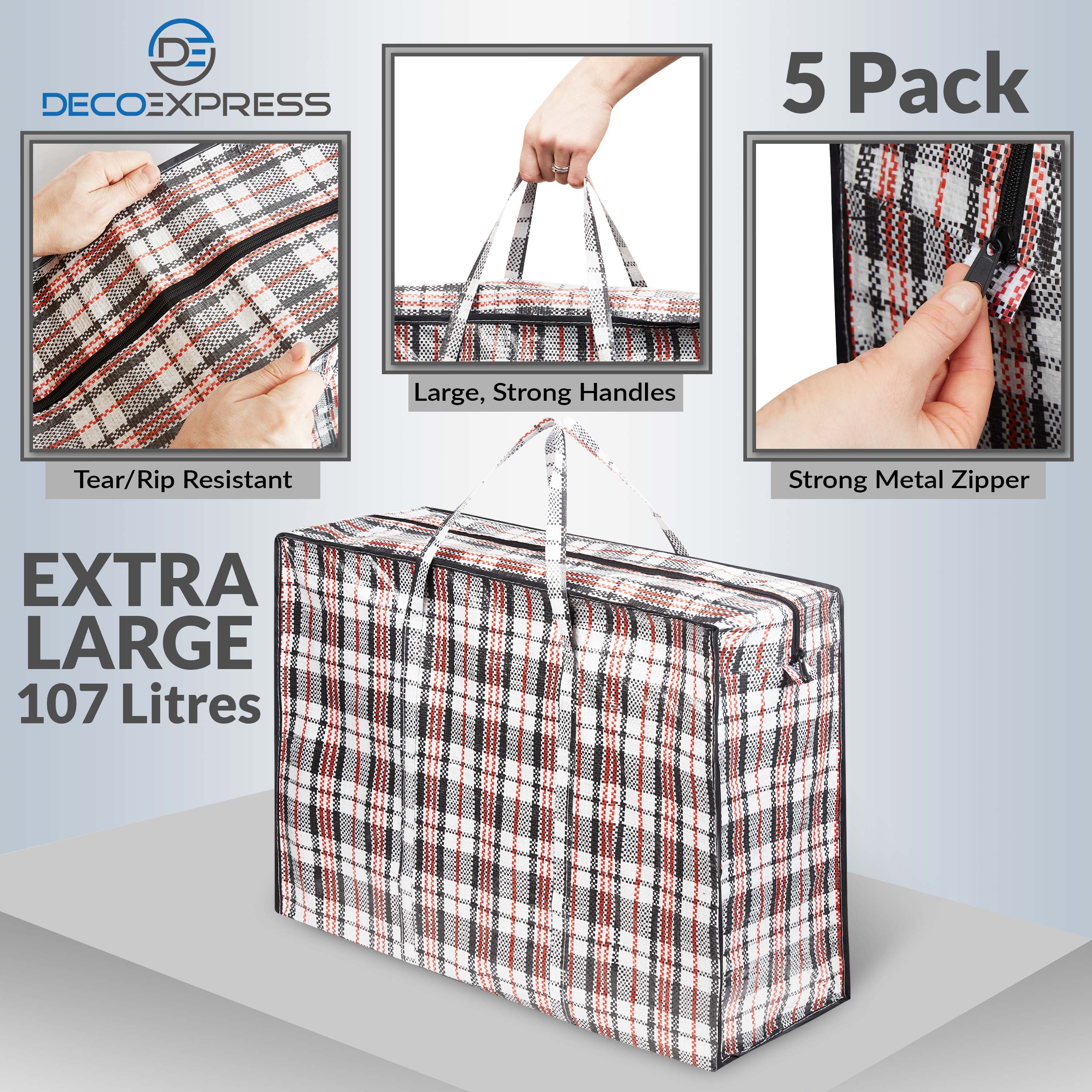 DECO EXPRESS Laundry Bags Large - Strong Durable Storage Bags for Moving House Shopping and Laundry - Jumbo Reusable Zip Bag Storage Bags XXL Multipack (Pack of 8) - Image 4