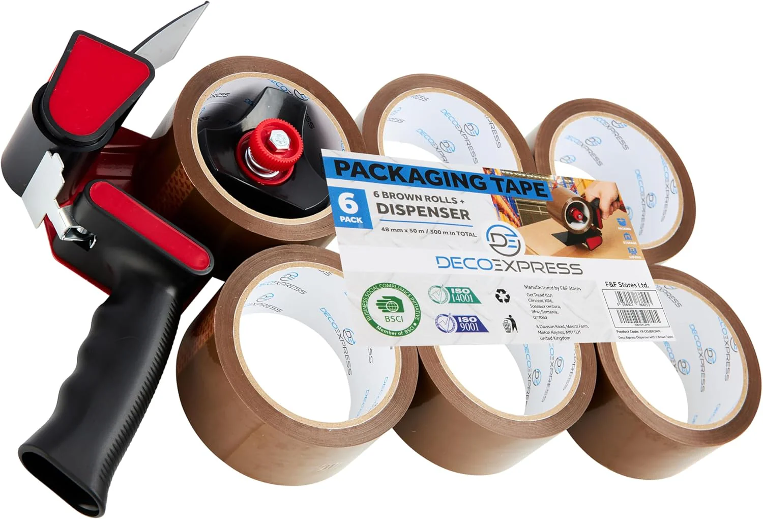 DECO EXPRESS Packaging Tape Dispenser Gun and 6 Rolls Parcel Tape Strong Brown - Image 6