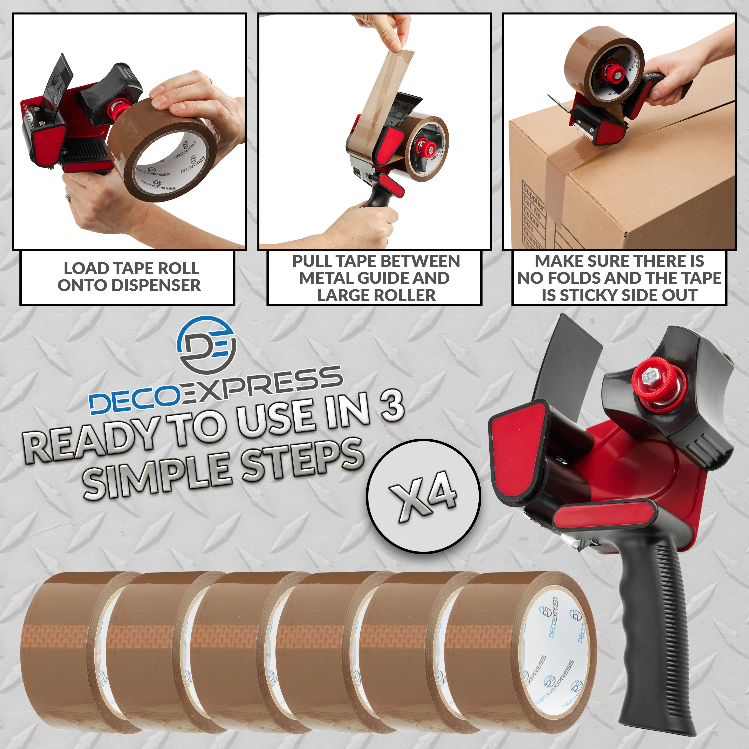 DECO EXPRESS Packaging Tape Dispenser Tape Gun and 6 Rolls - Dispenser Brown, 4 Pack - Image 6