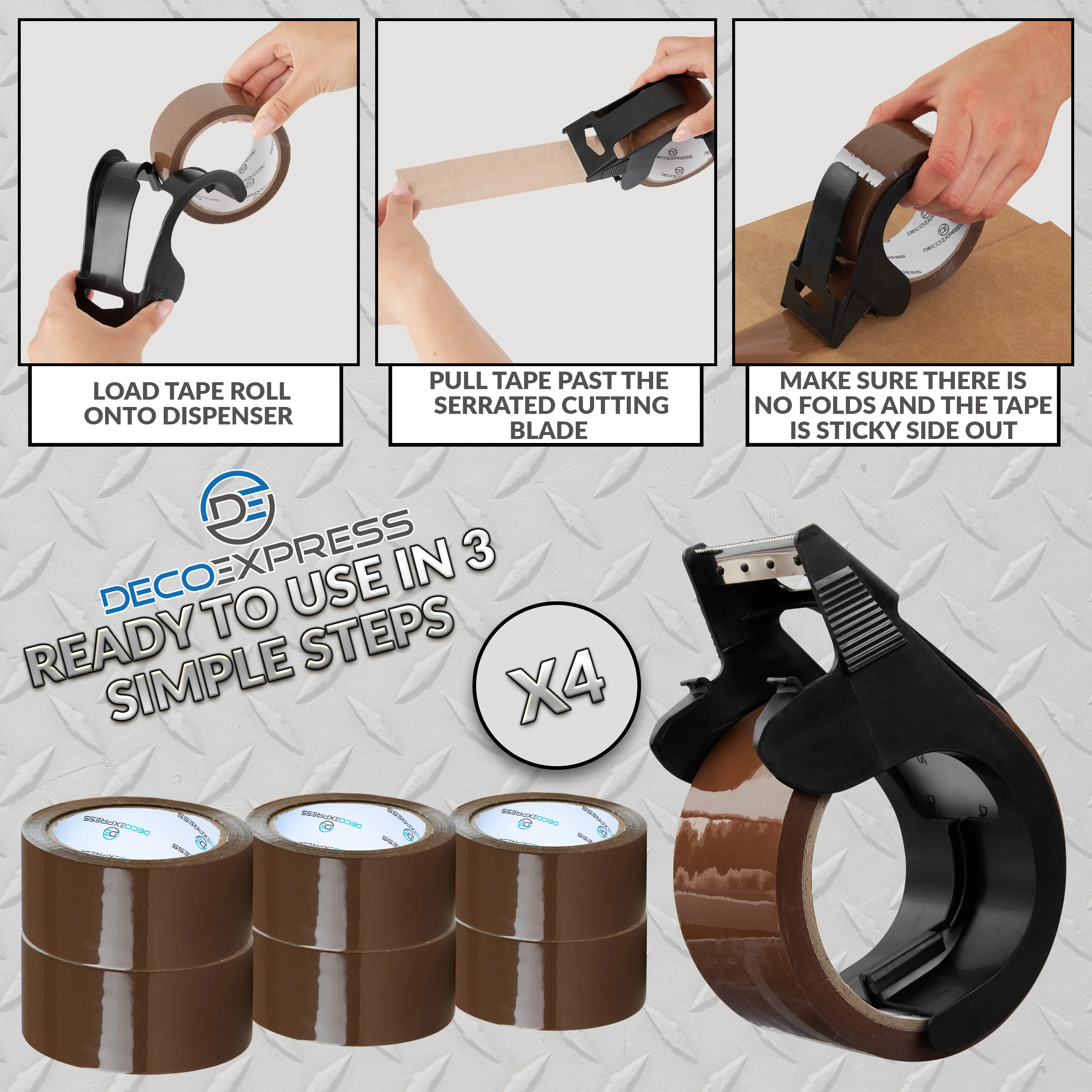 DECO EXPRESS Packaging Tape Dispenser with Tape - Small Dispenser Brown, 4 Pack - Image 6
