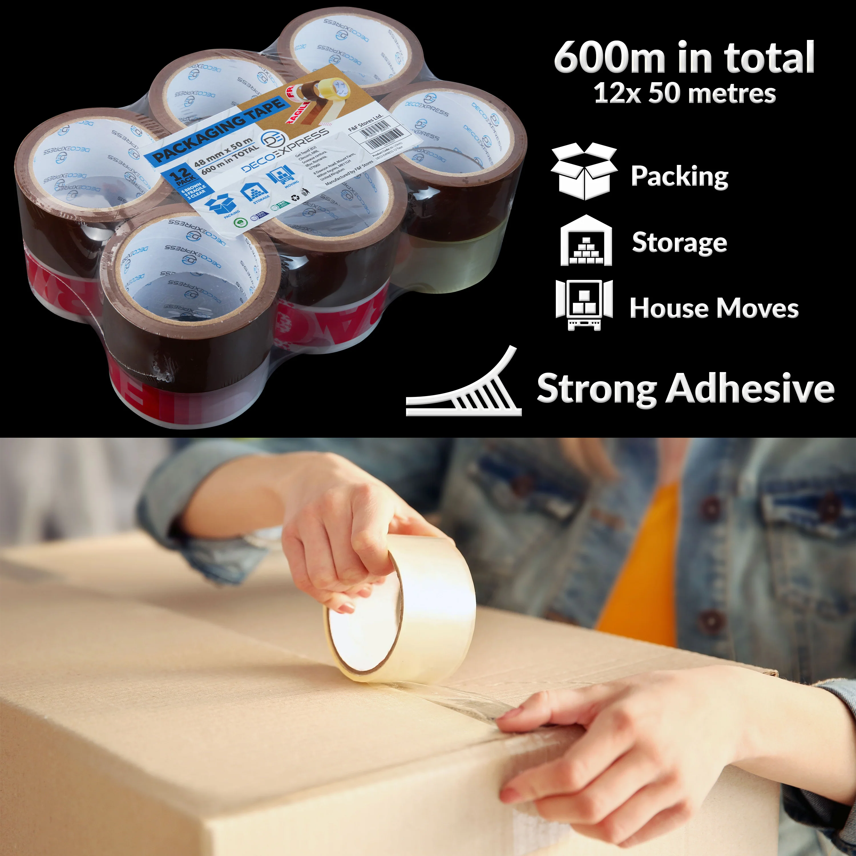 DECO EXPRESS Packaging Tape Rolls Multipack - Tapes Mixed, 6 Pack - Image 4