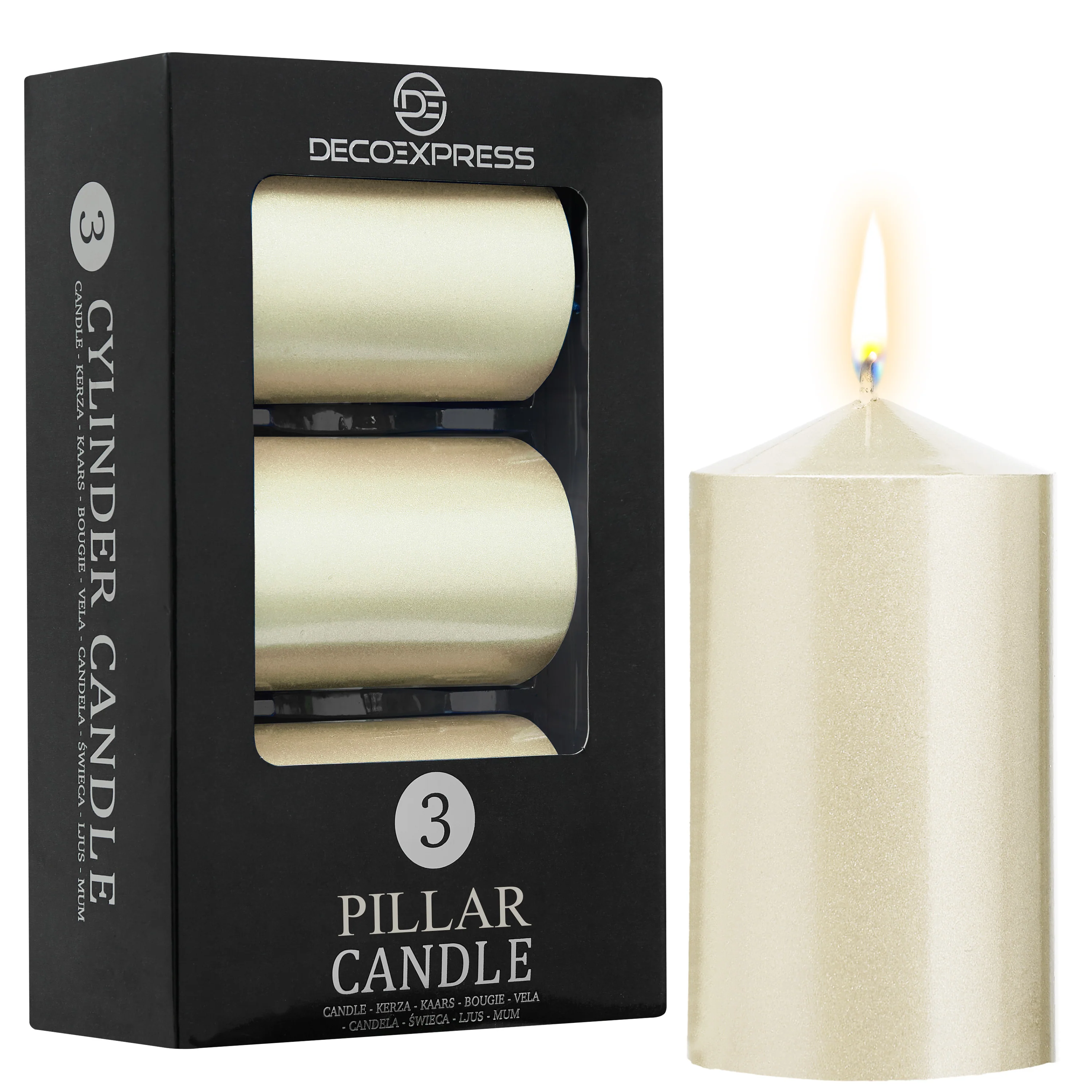DECO EXPRESS Pillar Candles Pack of 3 Long-Lasting 30 Hours Burn Time Unscented Decorative Rustic Metallic Colours - Image 10