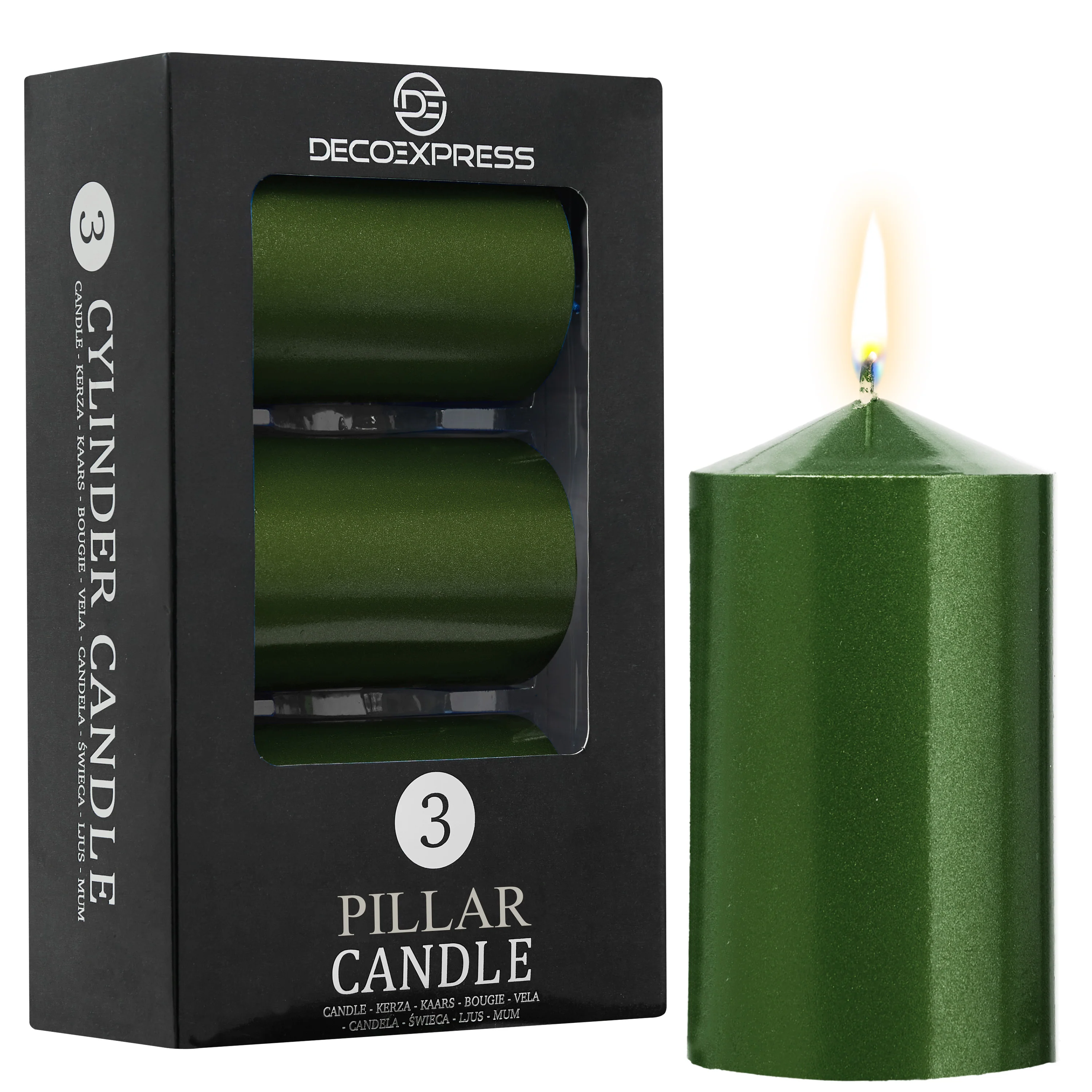DECO EXPRESS Pillar Candles Pack of 3 Long-Lasting 30 Hours Burn Time Unscented Decorative Rustic Metallic Colours - Image 11