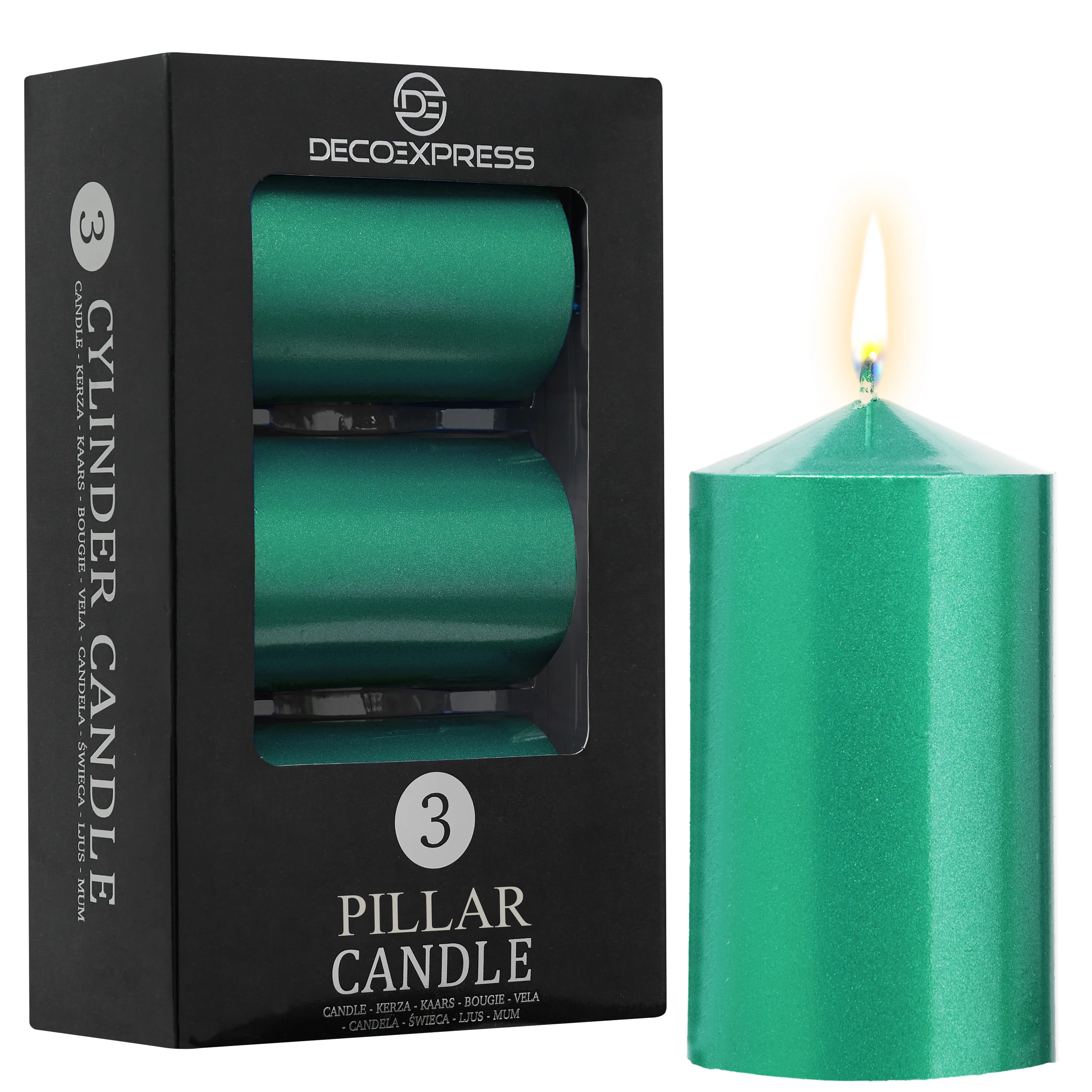 DECO EXPRESS Pillar Candles Pack of 3 Long-Lasting 30 Hours Burn Time Unscented Decorative Rustic Metallic Colours - Image 12