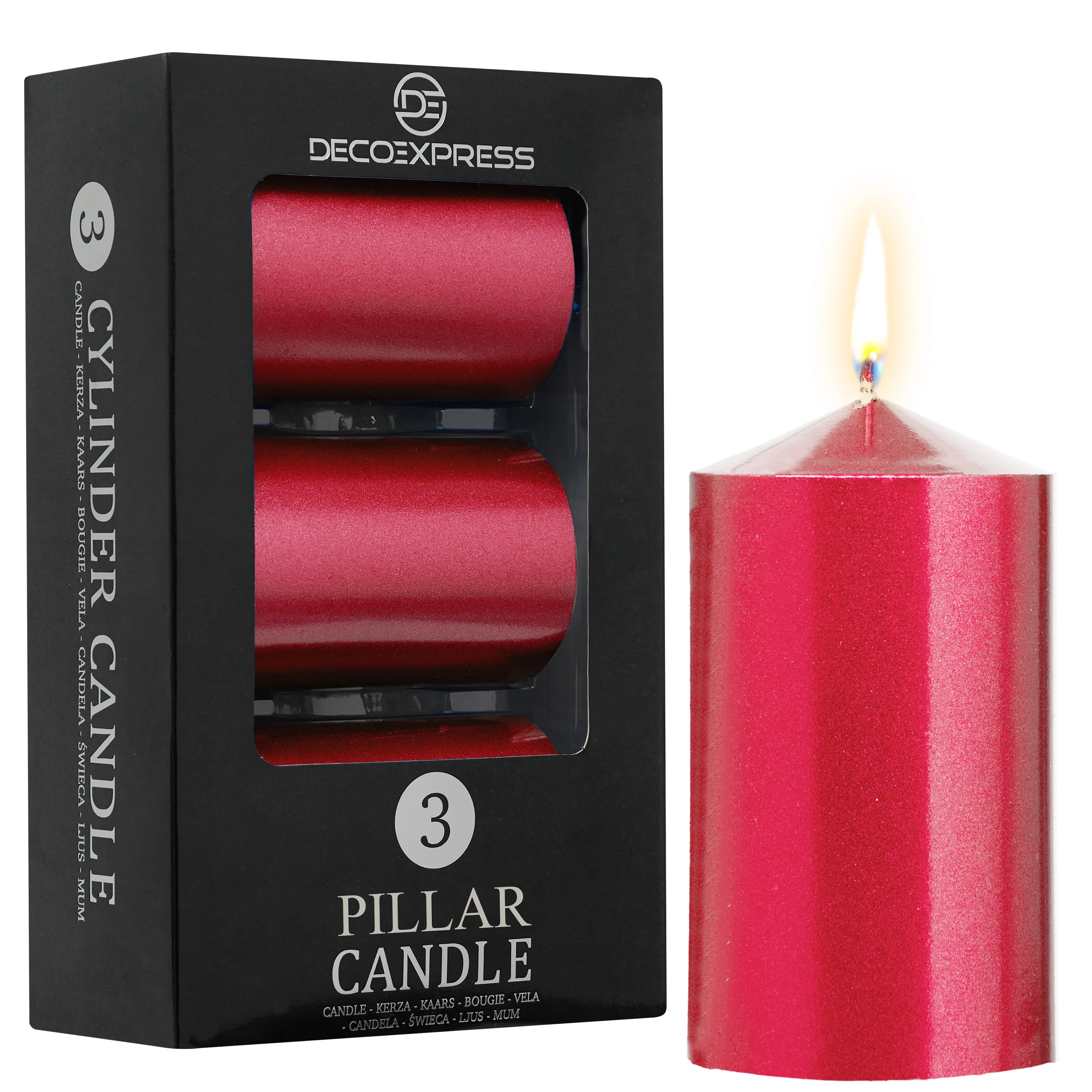 DECO EXPRESS Pillar Candles Pack of 3 Long-Lasting 30 Hours Burn Time Unscented Decorative Rustic Metallic Colours - Image 13