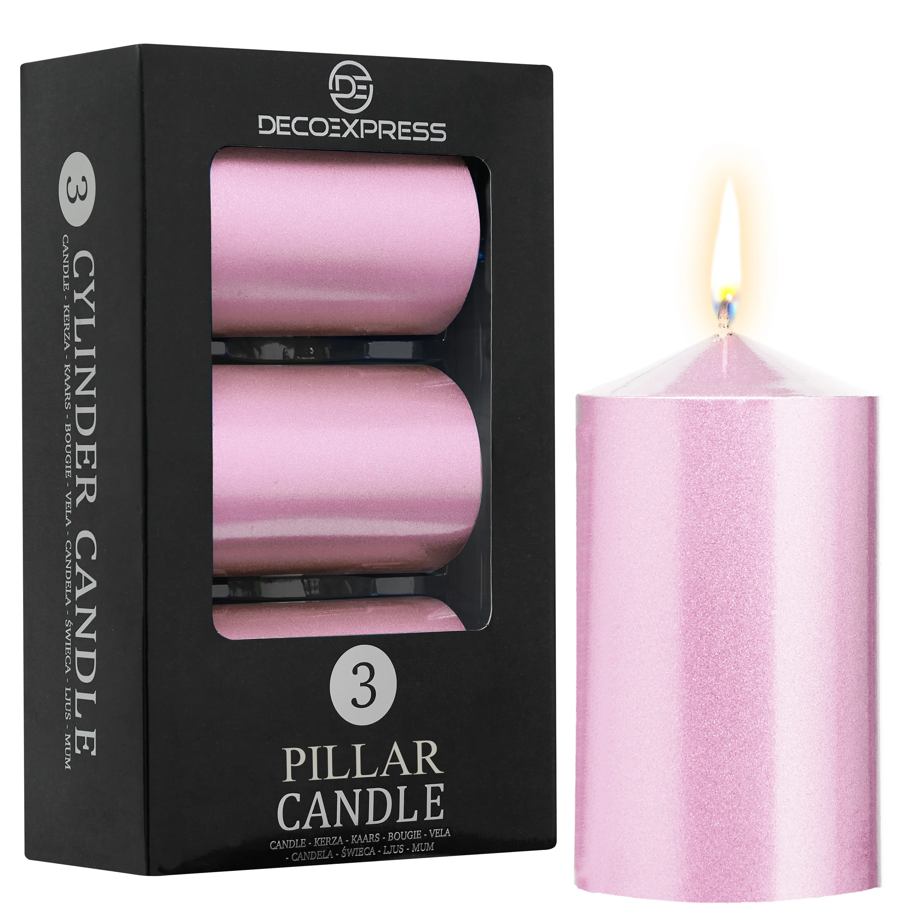 DECO EXPRESS Pillar Candles Pack of 3 Long-Lasting 30 Hours Burn Time Unscented Decorative Rustic Metallic Colours - Image 14