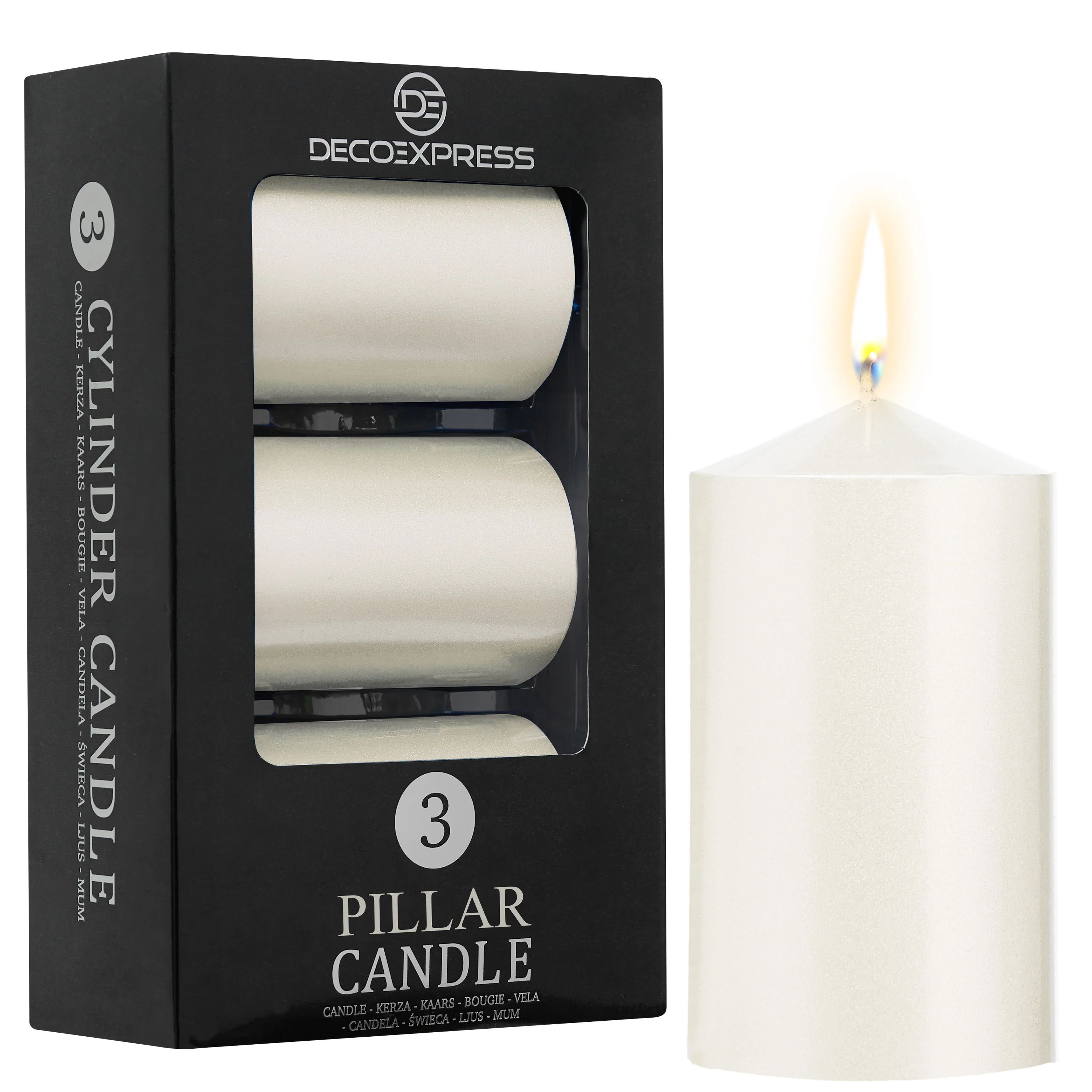 DECO EXPRESS Pillar Candles Pack of 3 Long-Lasting 30 Hours Burn Time Unscented Decorative Rustic Metallic Colours - Image 15