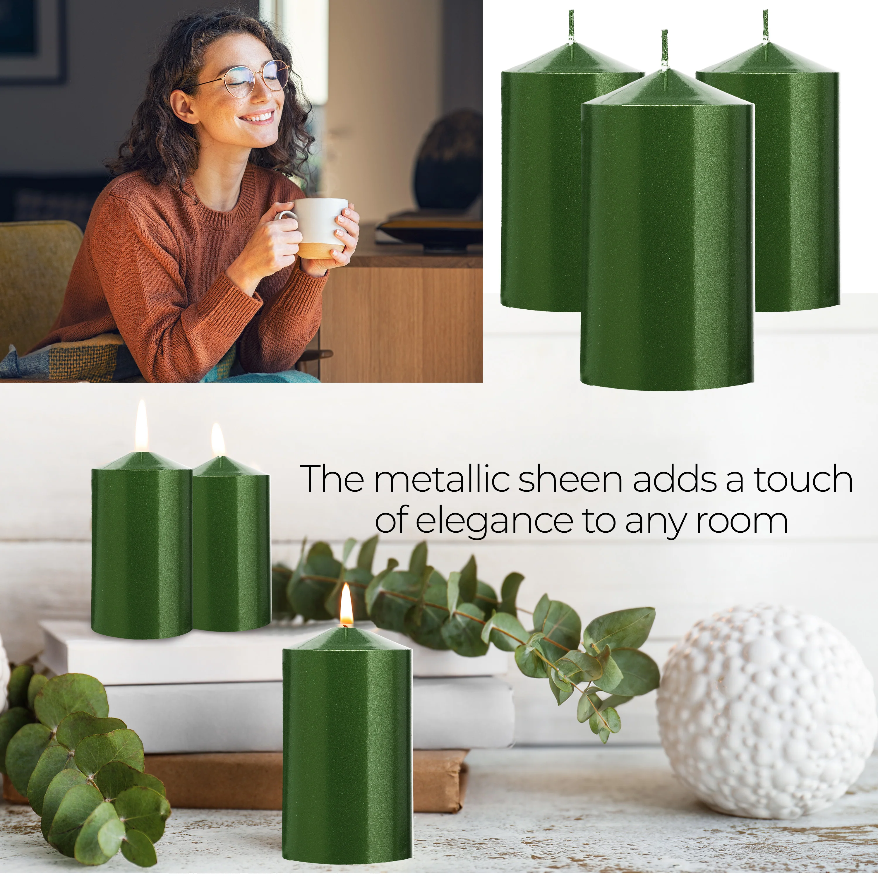 DECO EXPRESS Pillar Candles Pack of 3 Long-Lasting 30 Hours Burn Time Unscented Decorative Rustic Metallic Colours - Image 4