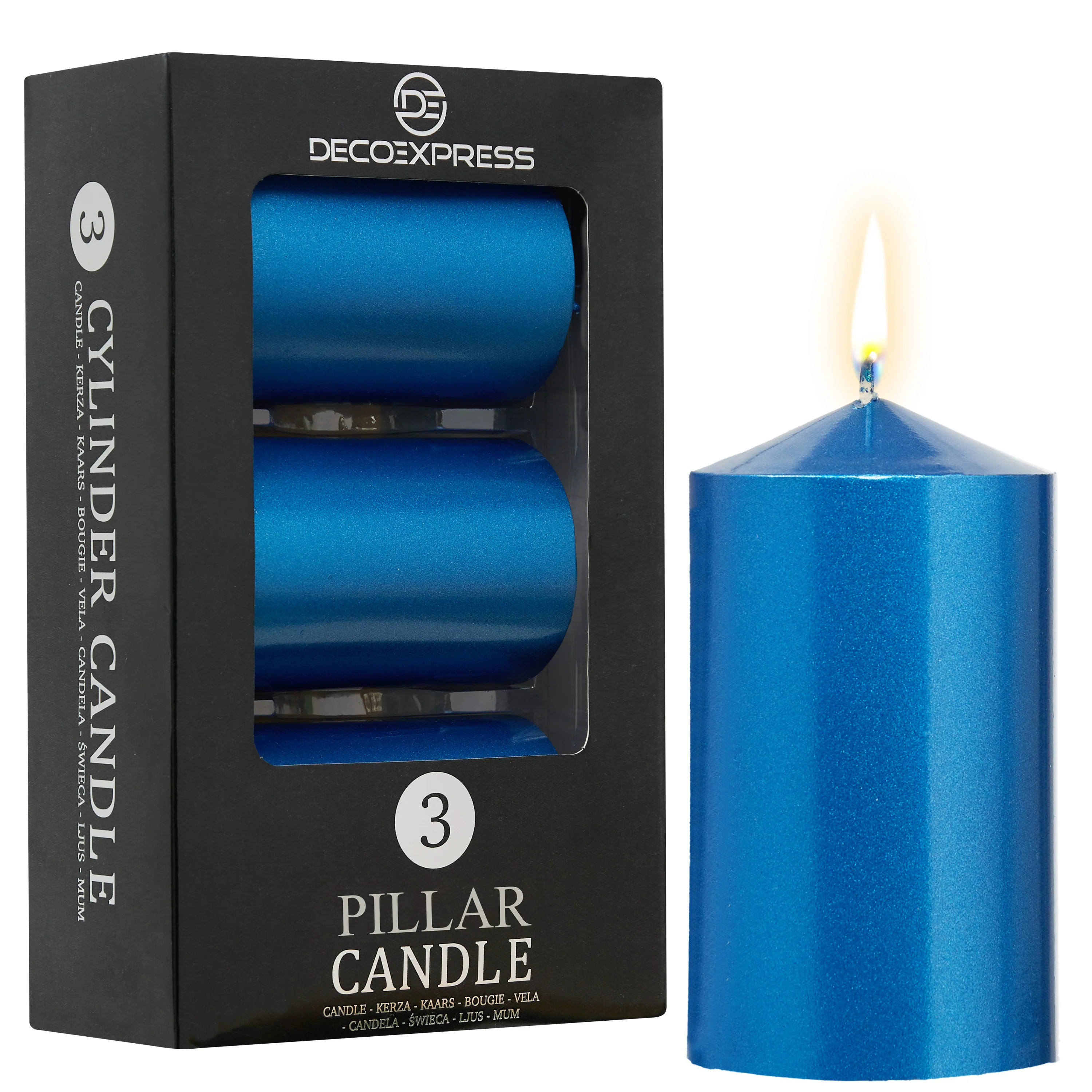 DECO EXPRESS Pillar Candles Pack of 3 Long-Lasting 30 Hours Burn Time Unscented Decorative Rustic Metallic Colours - Image 7