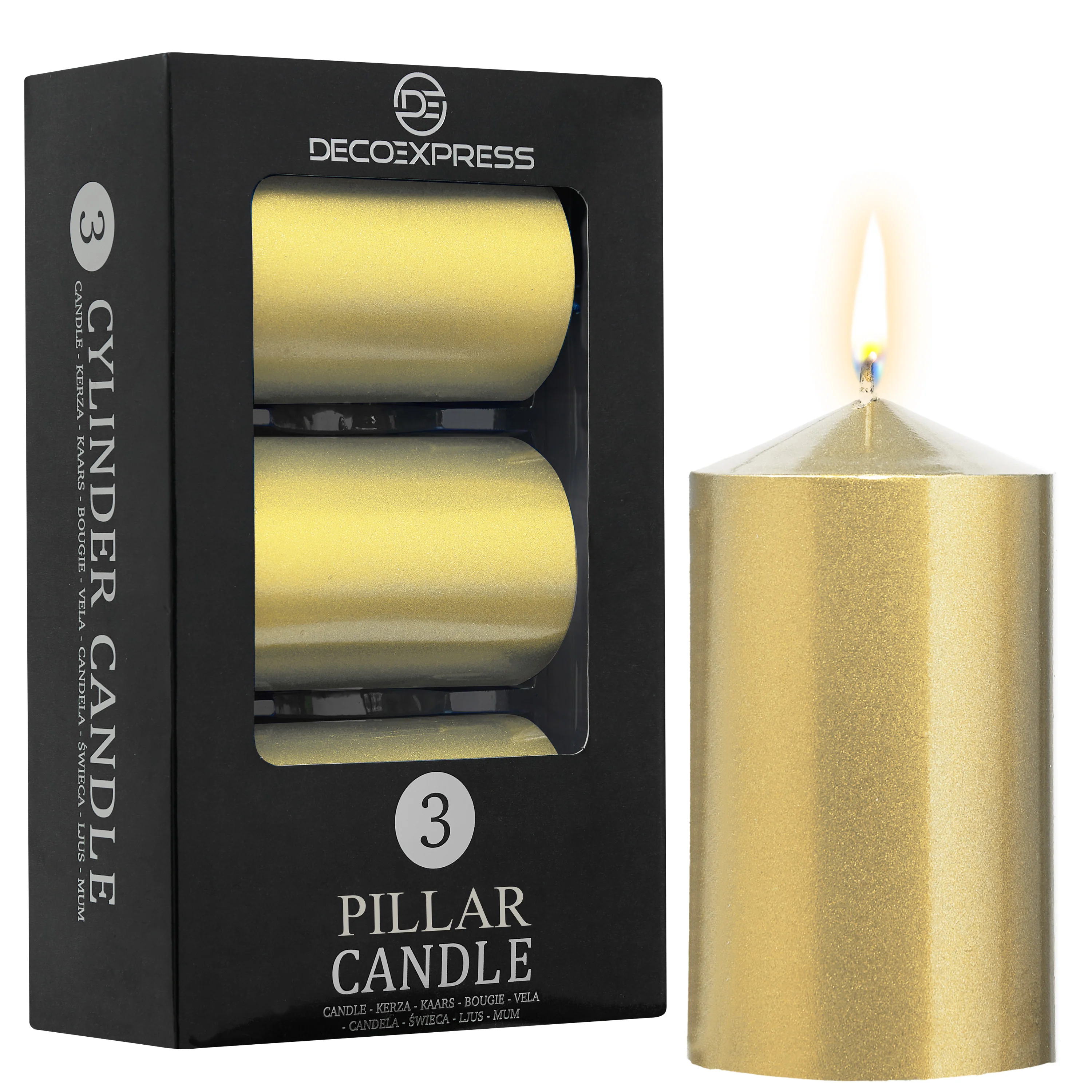 DECO EXPRESS Pillar Candles Pack of 3 Long-Lasting 30 Hours Burn Time Unscented Decorative Rustic Metallic Colours - Image 9