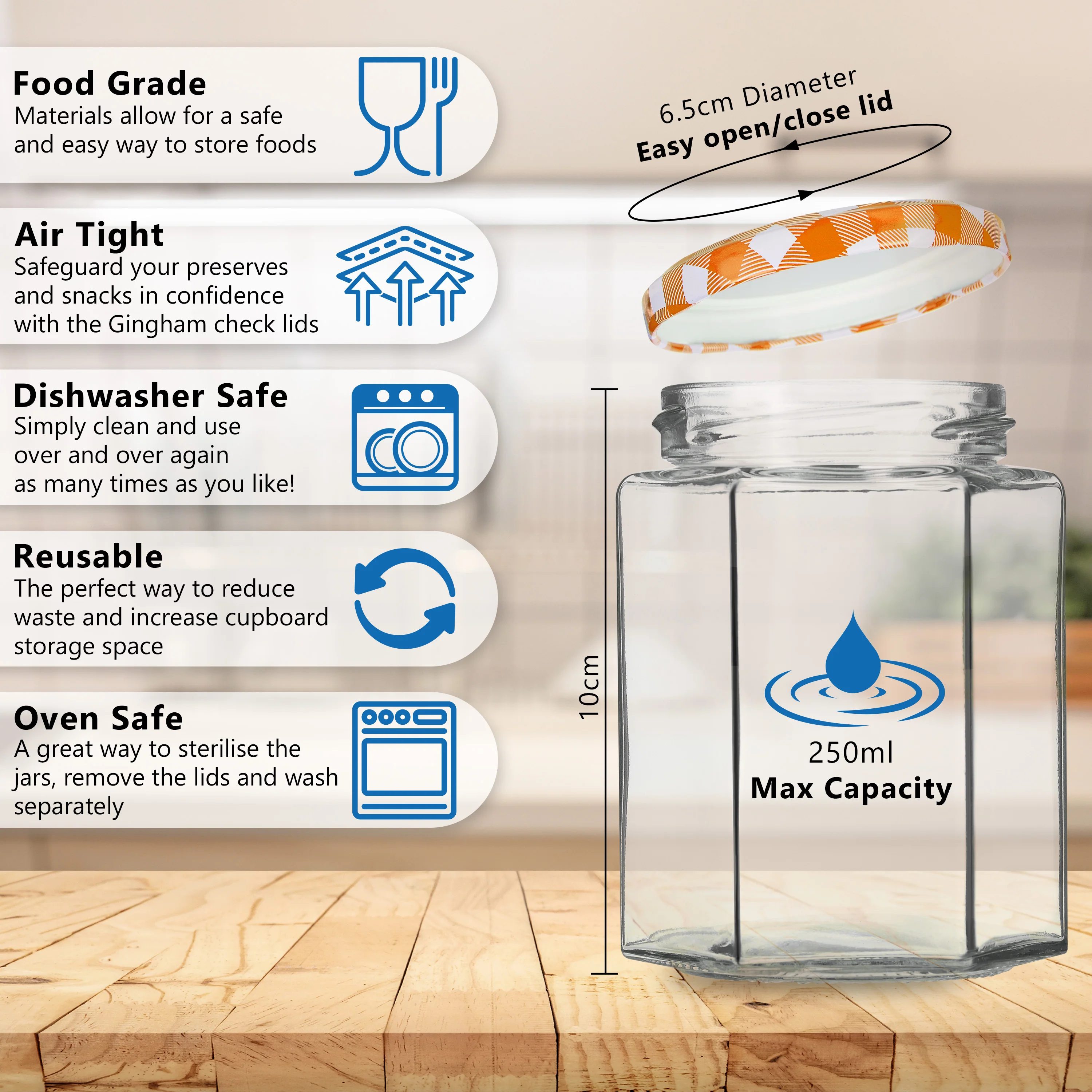 DECO EXPRESS Preserving Glass Jam Jars with Airtight Screw Lids - Orange/Purple, 6 Pack, 250 ml - Image 3
