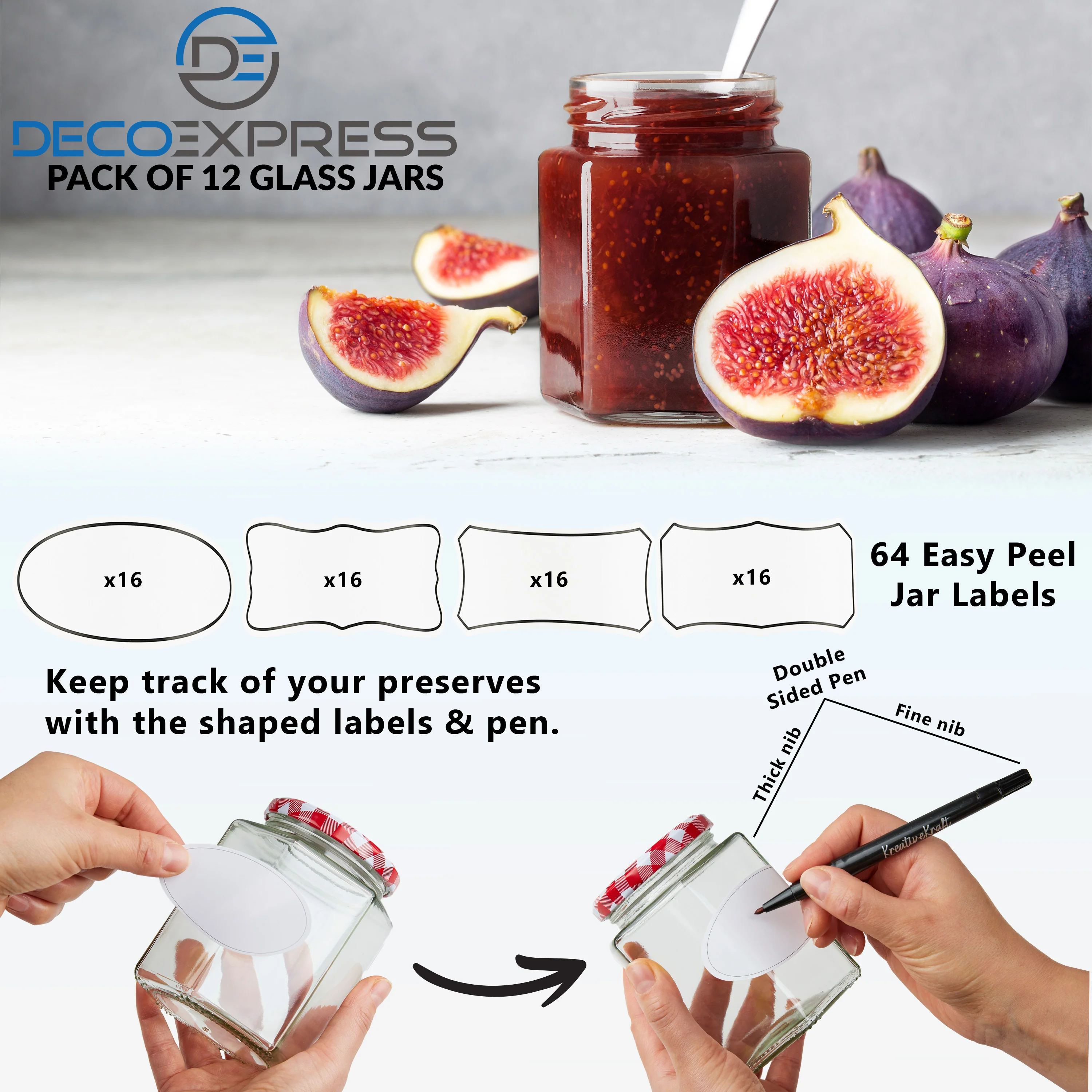 DECO EXPRESS Preserving Glass Jam Jars with Airtight Screw Lids - Red, 12 Pack, 500 ml - Image 2