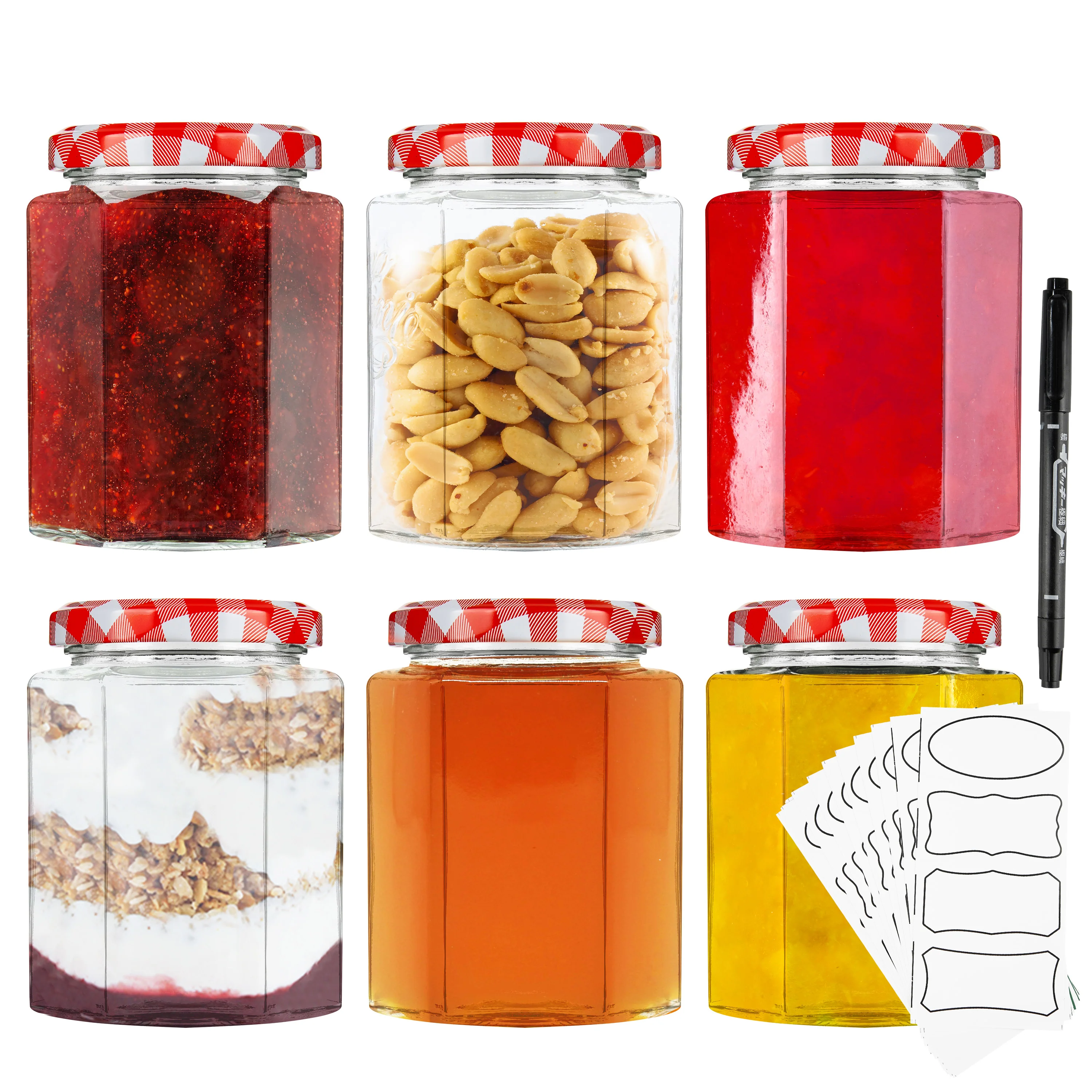 DECO EXPRESS Preserving Glass Jam Jars with Airtight Screw Lids - Red, 6 Pack, 250 ml