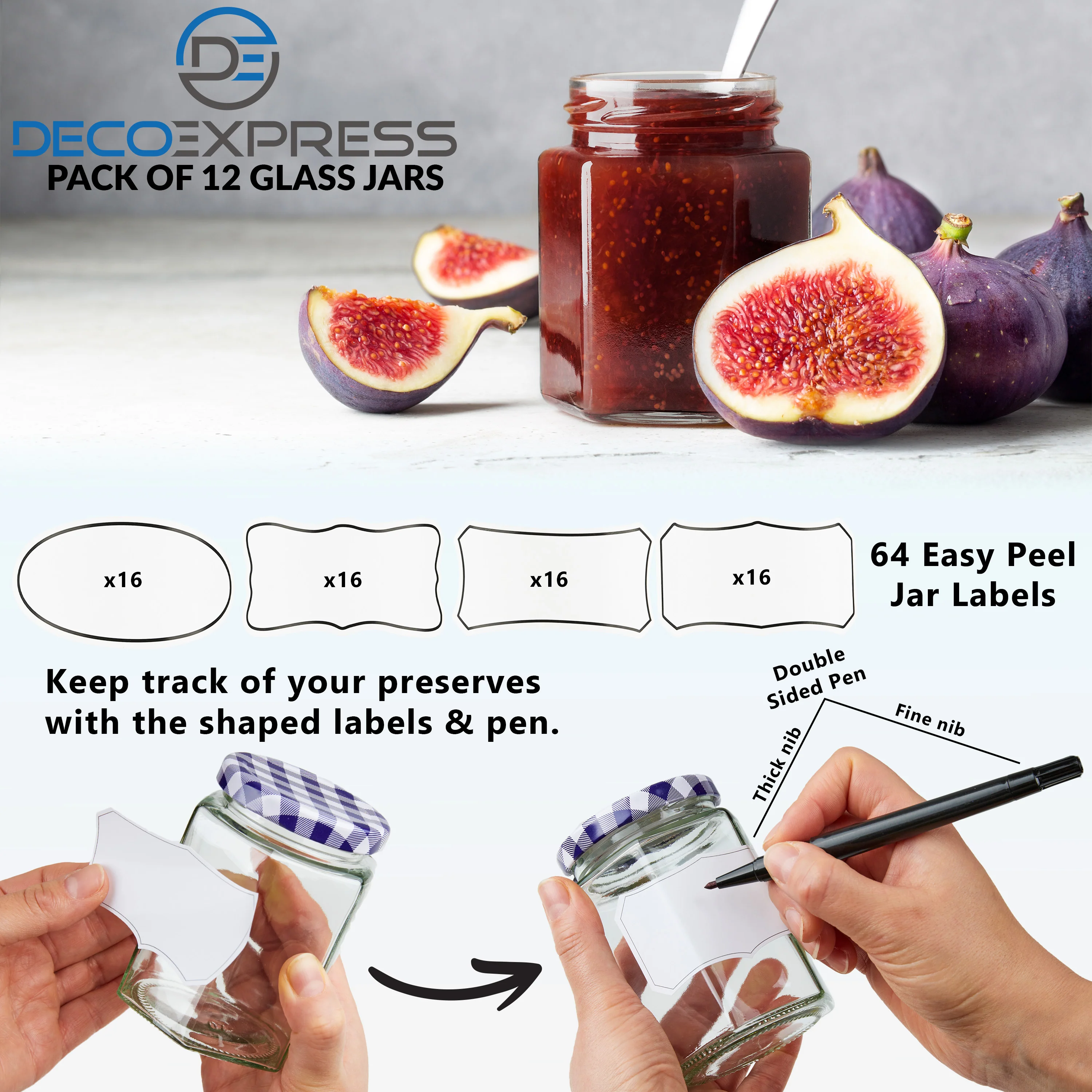 DECO EXPRESS Preserving Glass Jam Jars with Airtight Screw Lids - Red/Multi, 12 Pack, 250 ml - Image 2