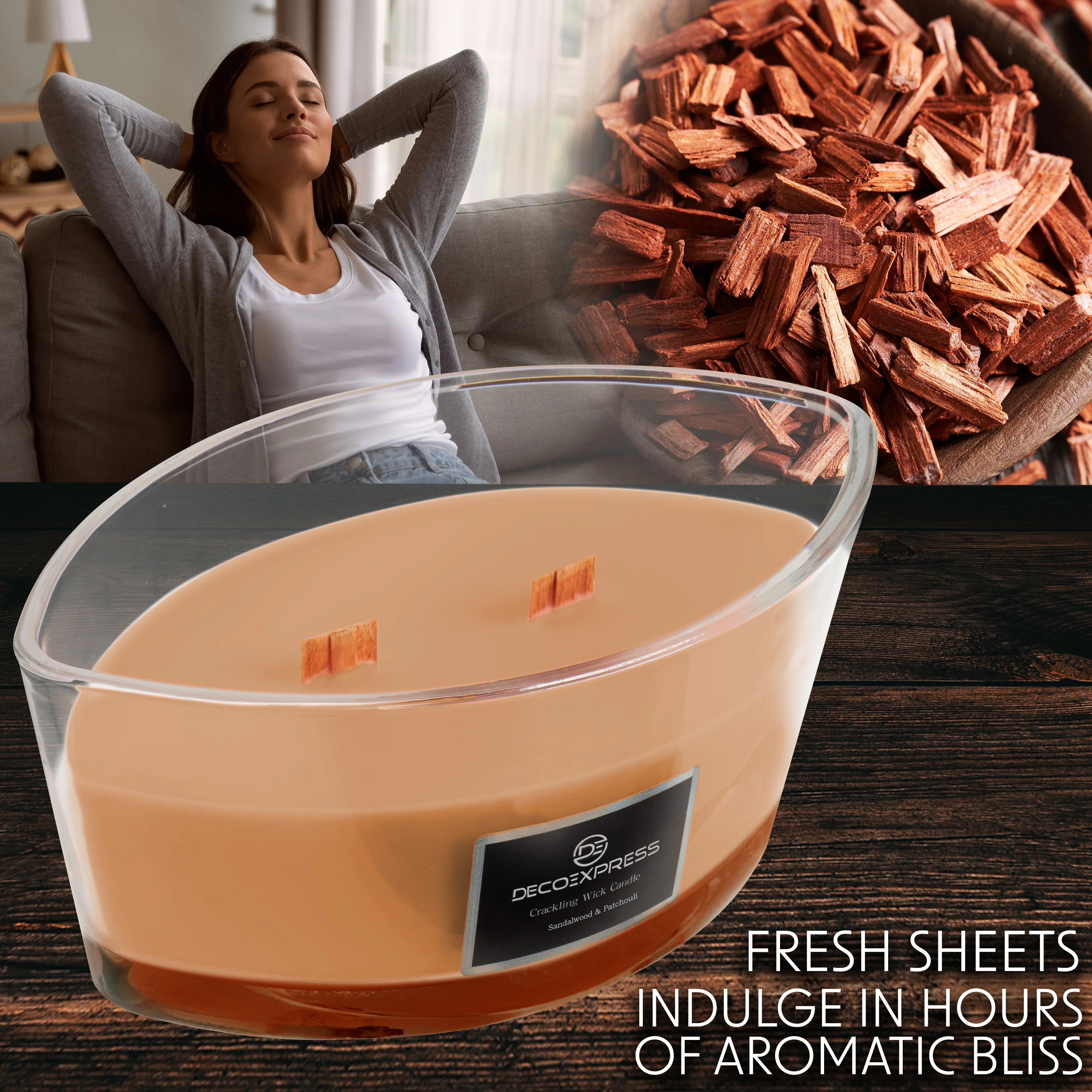 DECO EXPRESS Scented Candles, Crackle Wick Candle Long Burning Double Wick Ellipse - Image 3