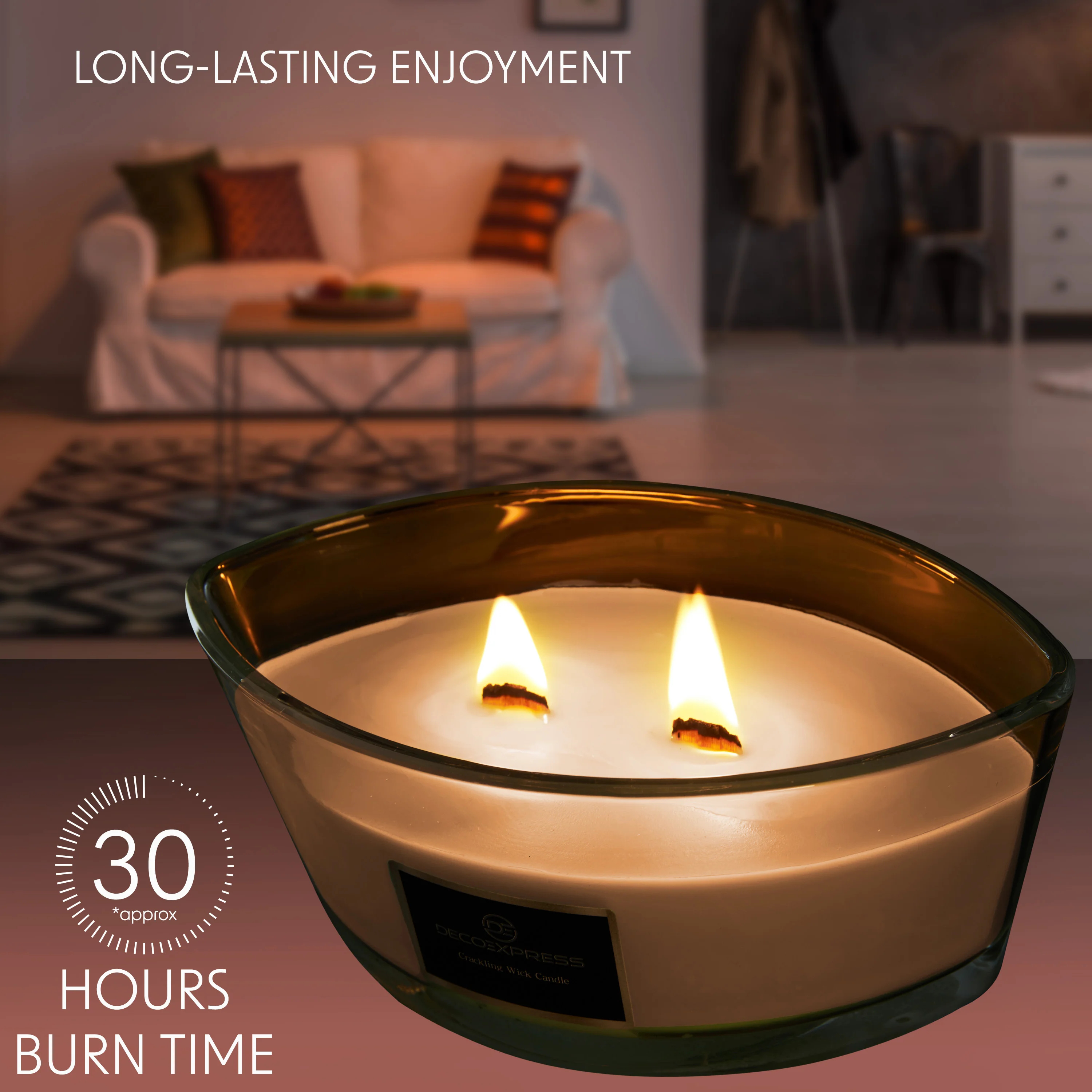 DECO EXPRESS Scented Candles, Crackle Wick Candle Long Burning Double Wick Ellipse - Image 6