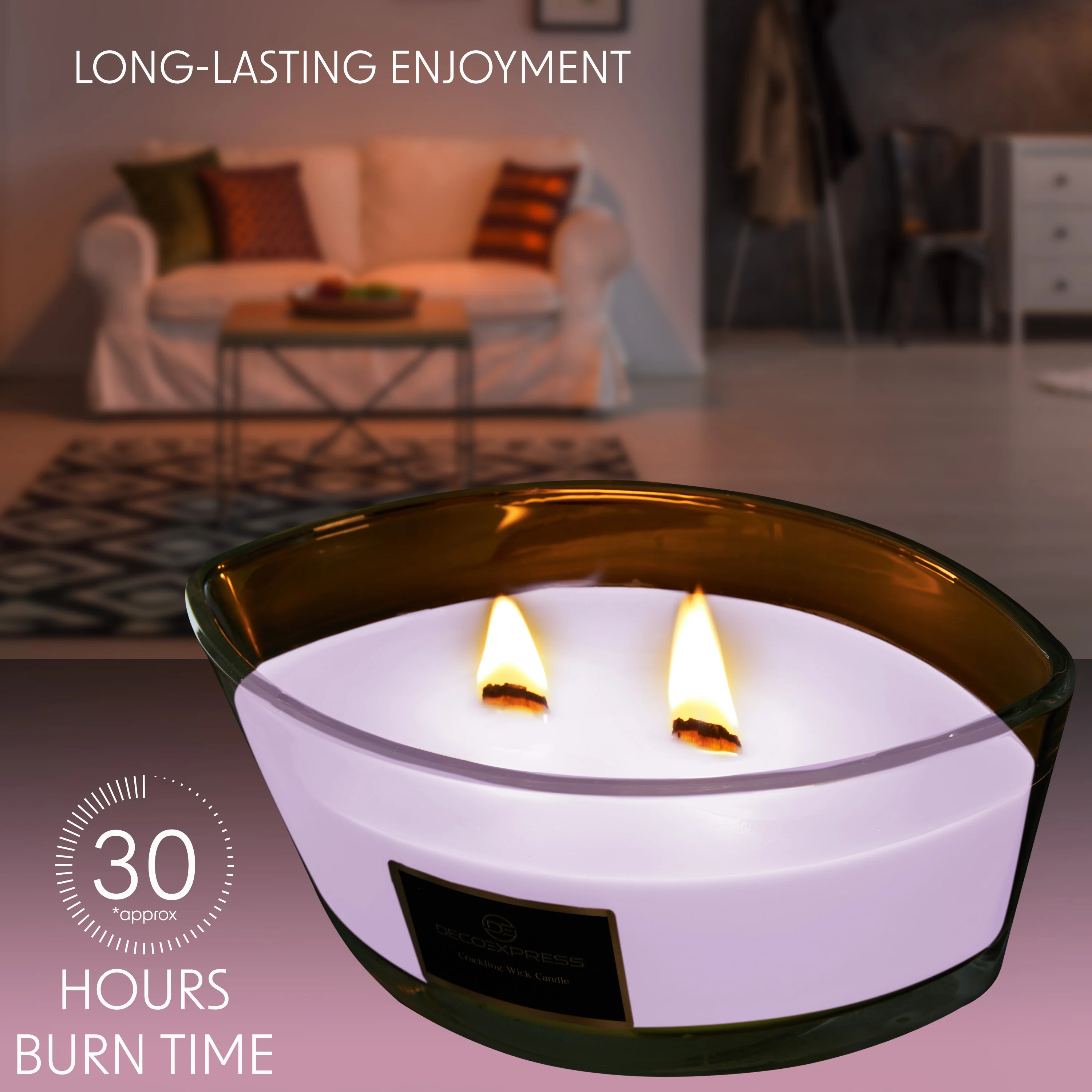 DECO EXPRESS Scented Candles, Crackle Wick Candle Long Burning Double Wick Ellipse - Image 4