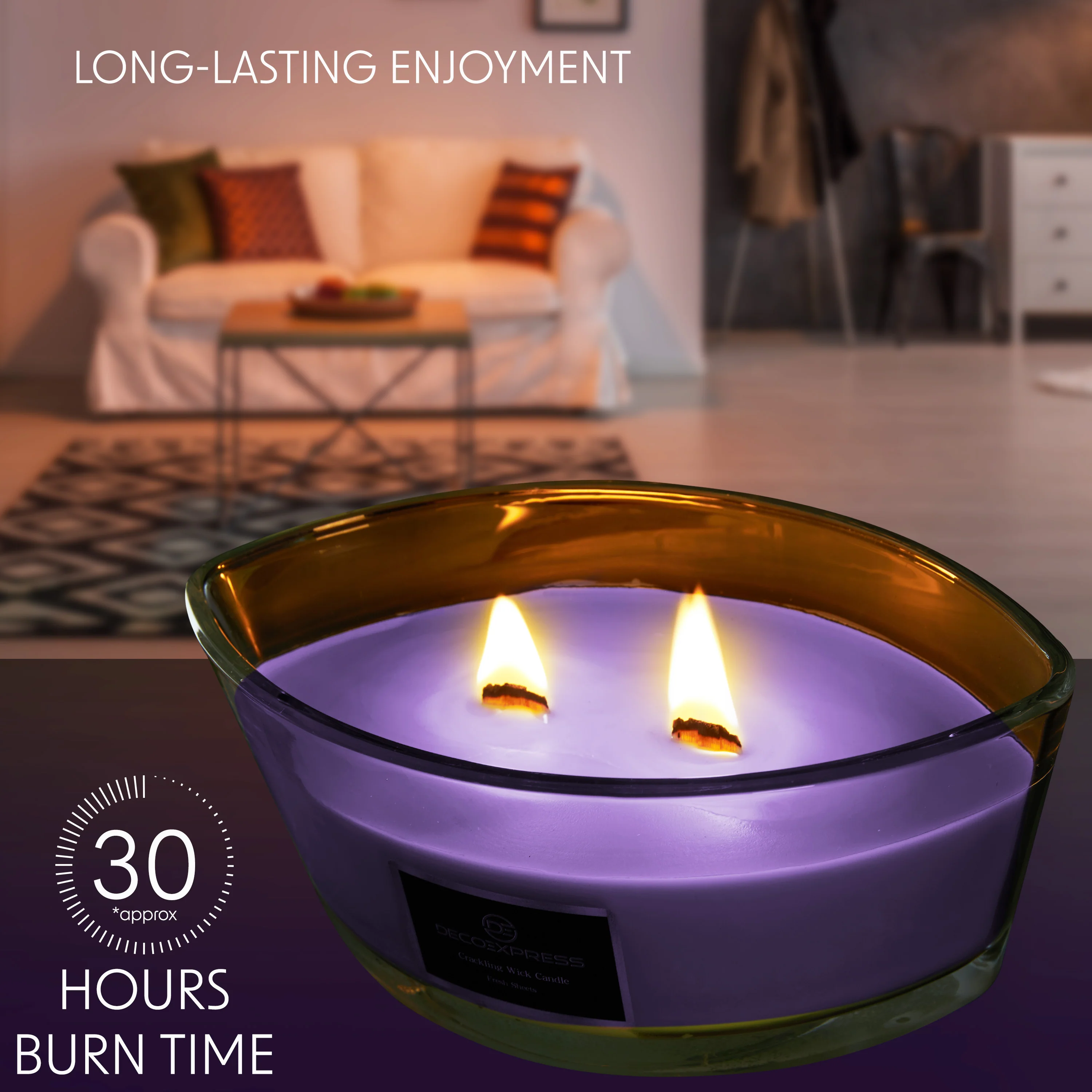 DECO EXPRESS Scented Candles, Crackle Wick Candle Long Burning Double Wick Ellipse - Image 4