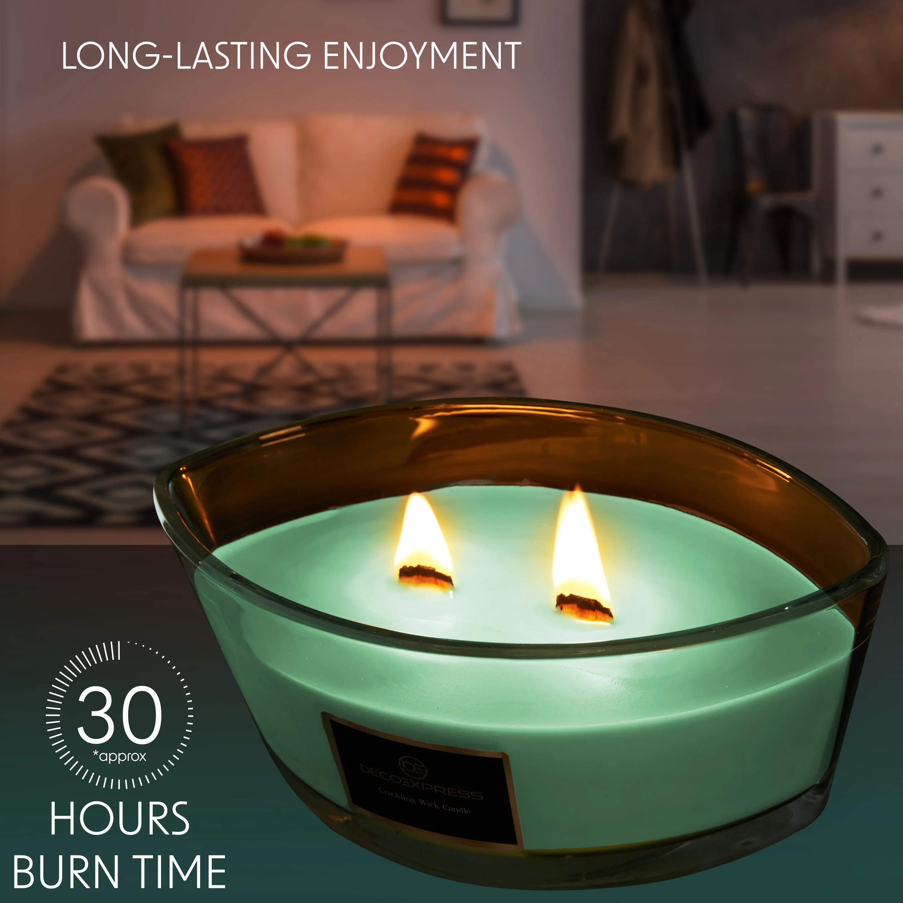 DECO EXPRESS Scented Candles, Crackle Wick Candle Long Burning Double Wick Ellipse - Image 4