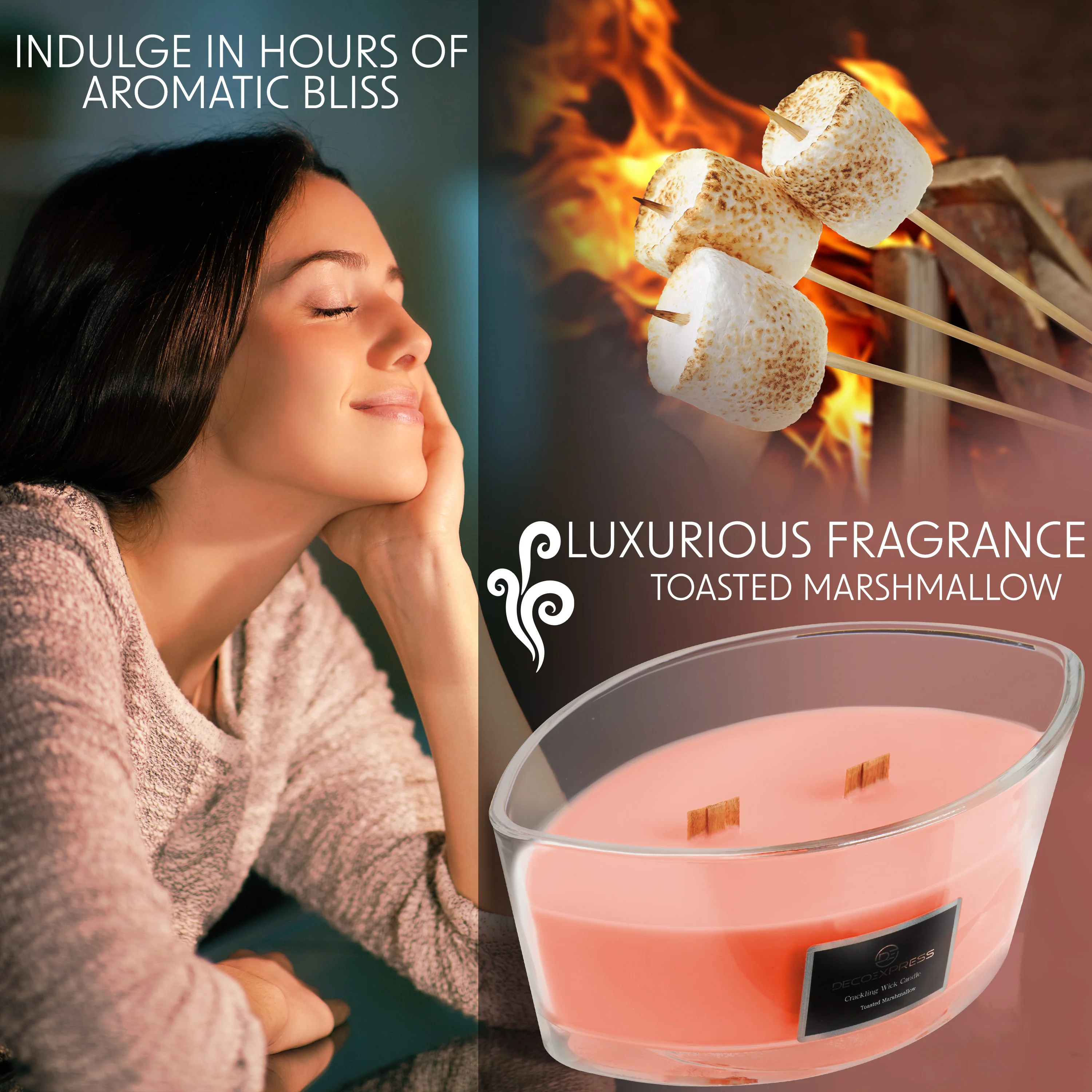 DECO EXPRESS Scented Candles, Crackle Wick Candle Long Burning Double Wick Ellipse - Image 4