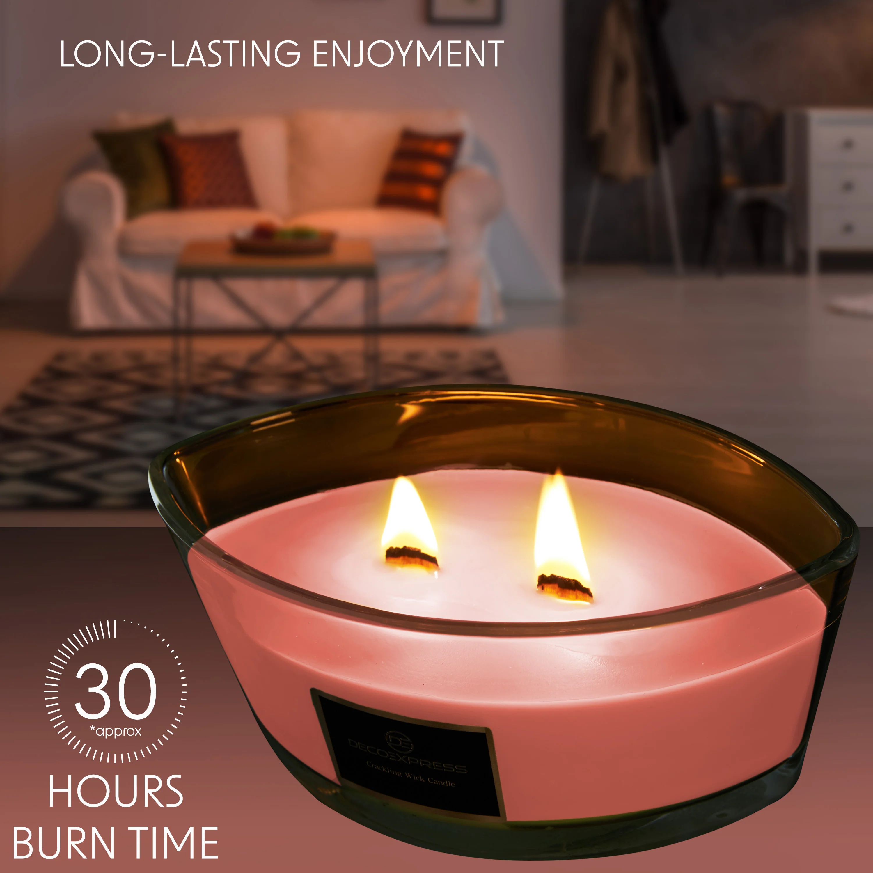 DECO EXPRESS Scented Candles, Crackle Wick Candle Long Burning Double Wick Ellipse - Image 6