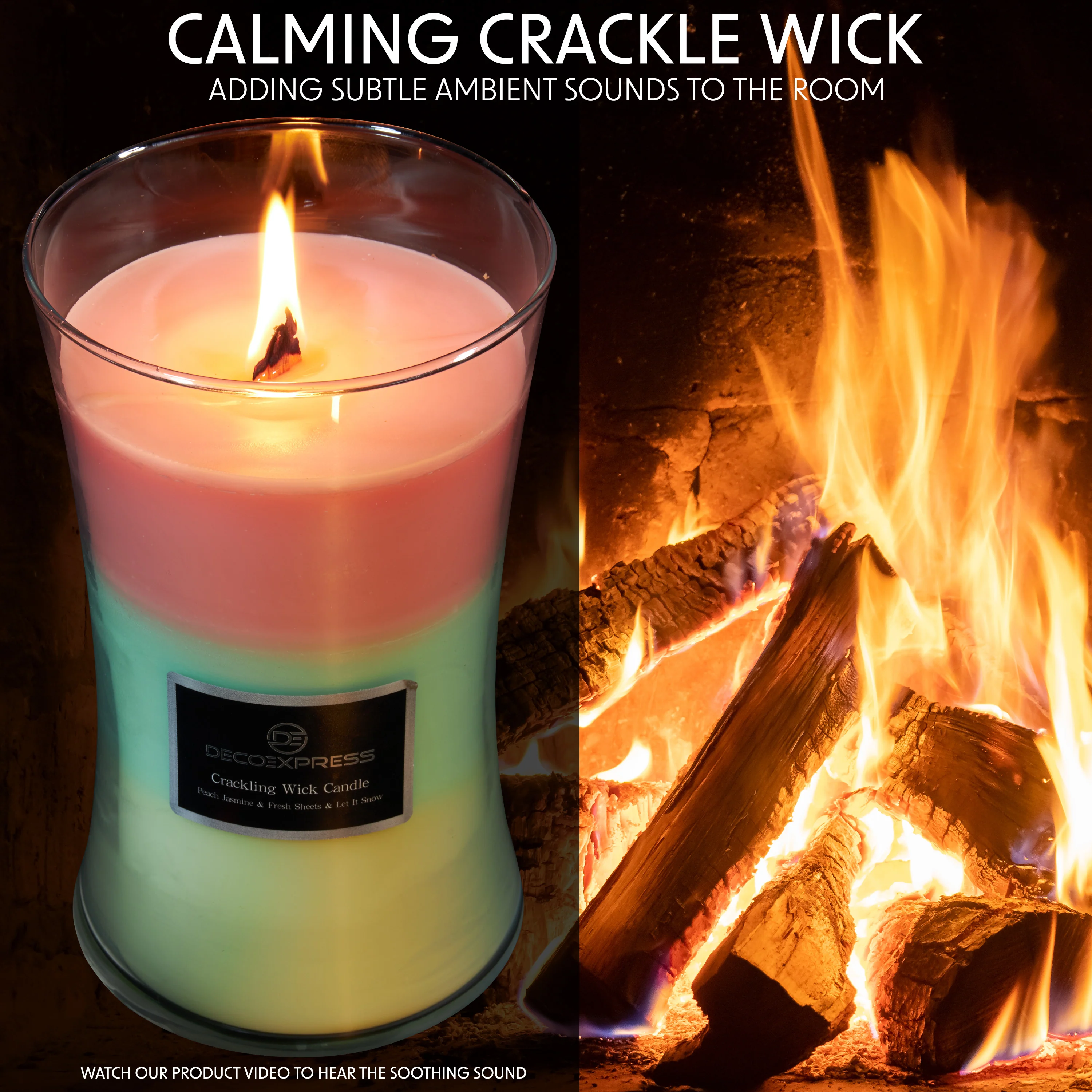 DECO EXPRESS Scented Candles with 3 Layer Scent Trilogy Crackle Wick Candle Long Burning Hourglass Candle Calming Home Decor Housewarming Gifts (Peach Jasmine/Fresh Sheets/Let it Snow) - Image 2