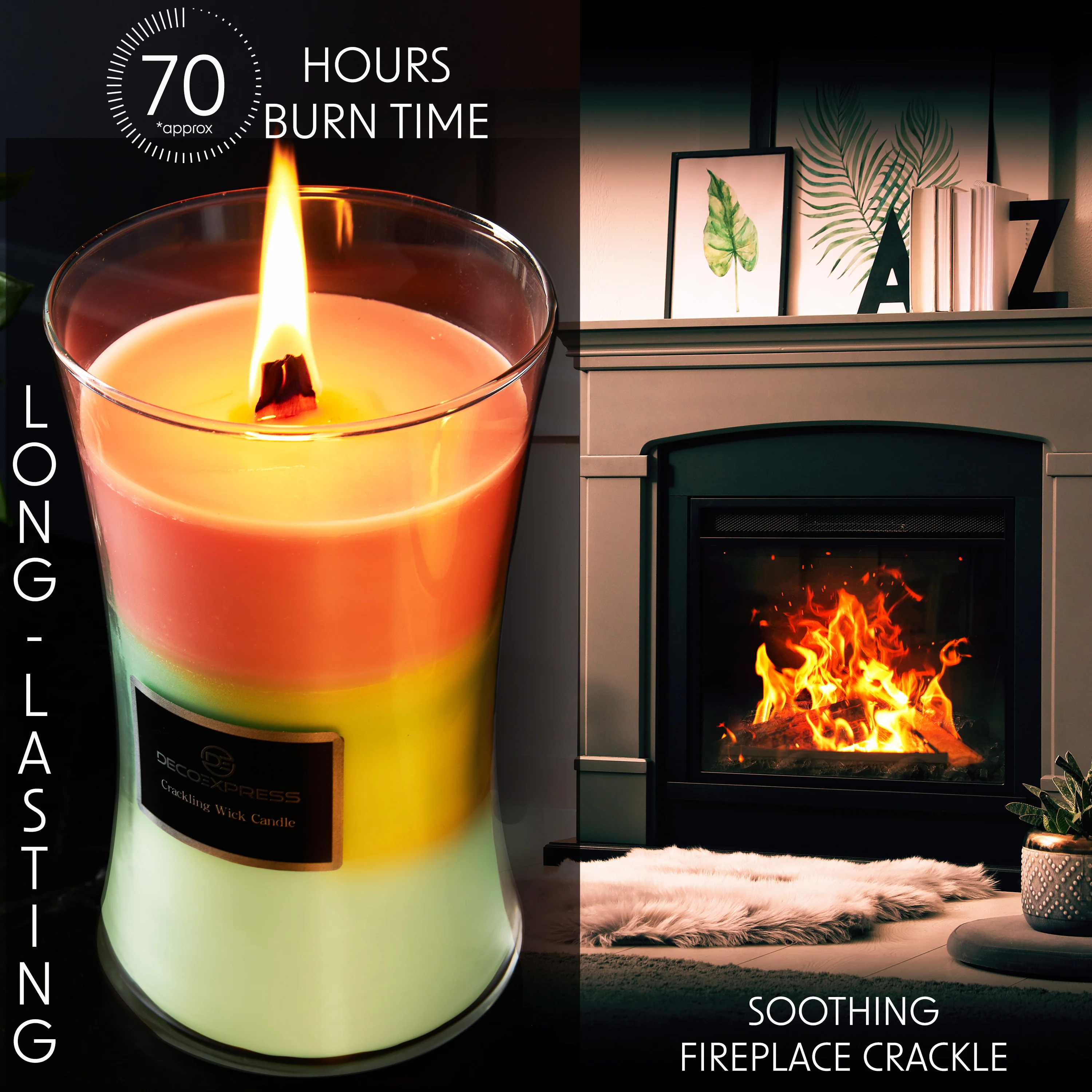 DECO EXPRESS Scented Candles with 3 Layer Scent Trilogy Crackle Wick Candle Long Burning Hourglass Candle Calming Home Decor Housewarming Gifts (Peach Jasmine/Fresh Sheets/Let it Snow) - Image 4