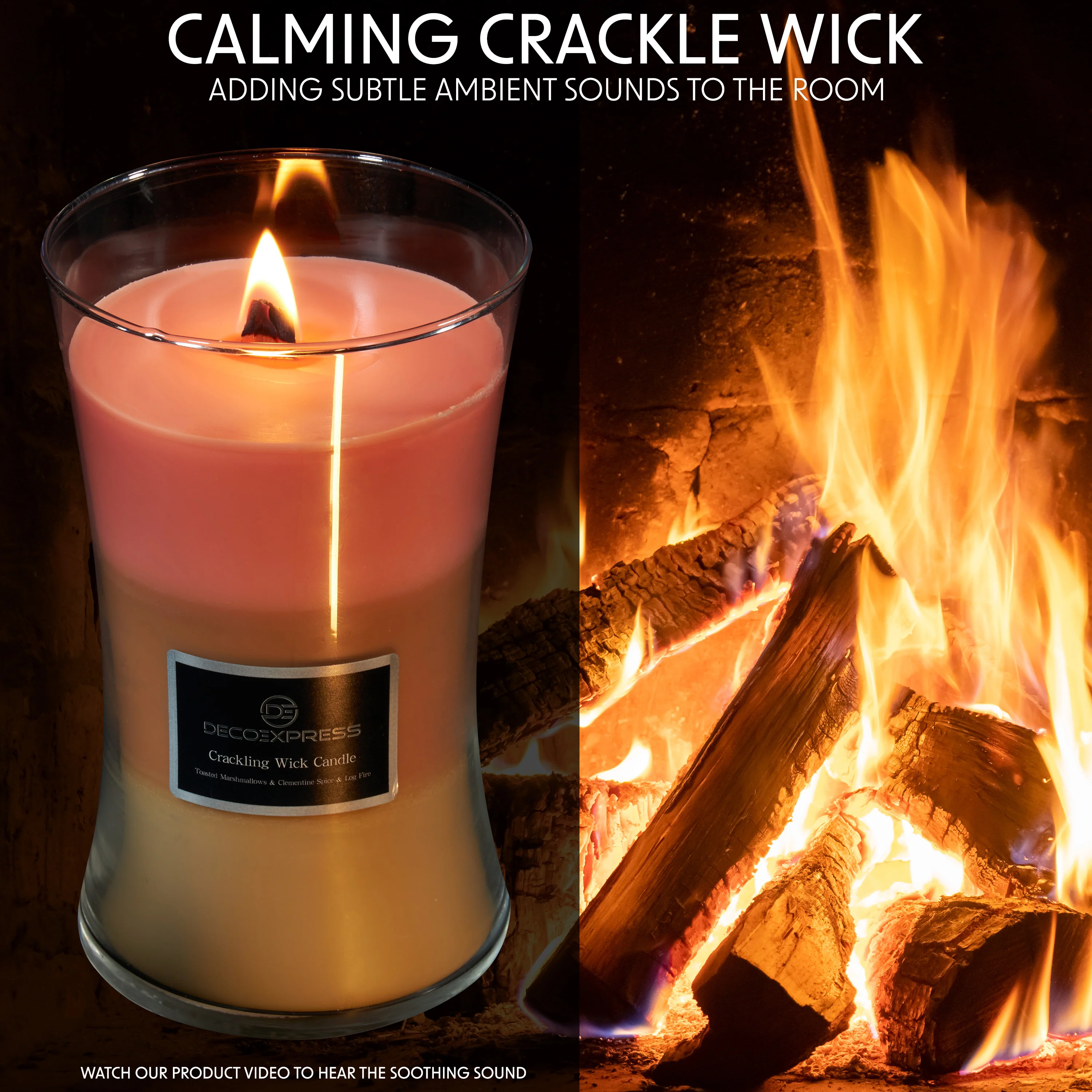 DECO EXPRESS Scented Candles with 3 Layer Scent Trilogy Crackle Wick Candle Long Burning Hourglass Candle Calming Home Decor Housewarming Gifts (Toasted Marshmallows/Clementine Spice/Log Fire) - Image 2