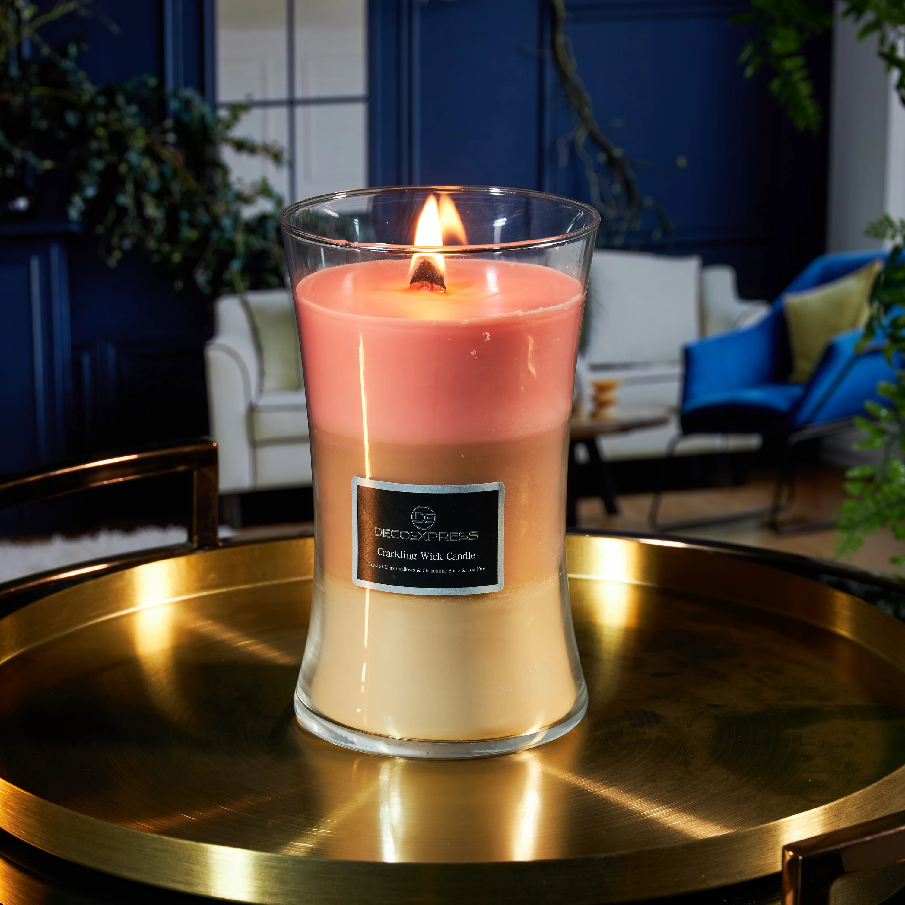 DECO EXPRESS Scented Candles with 3 Layer Scent Trilogy Crackle Wick Candle Long Burning Hourglass Candle Calming Home Decor Housewarming Gifts (Toasted Marshmallows/Clementine Spice/Log Fire) - Image 5