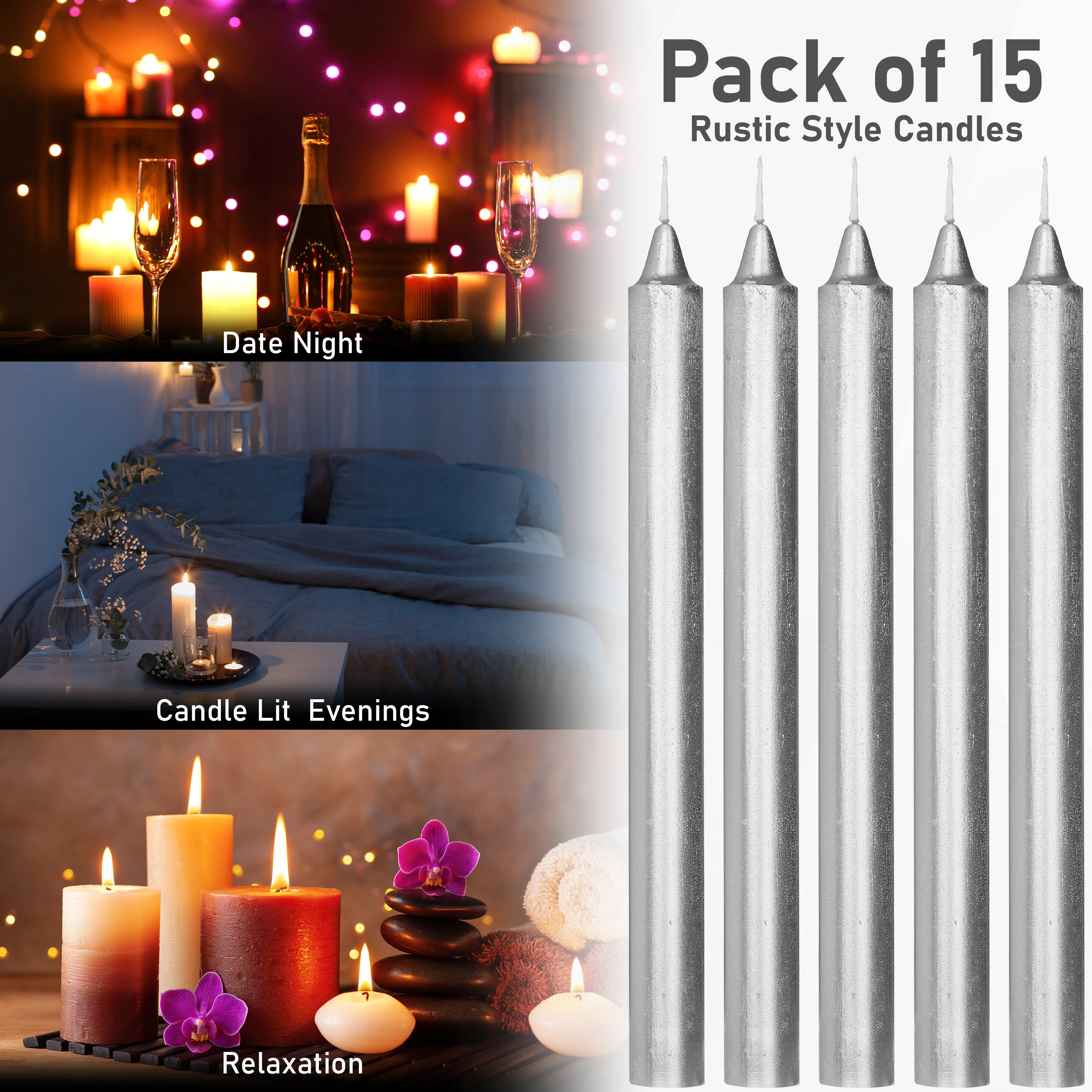 DECO EXPRESS Tapered Candle Set of 15 Dripless Metallic Unscented 9H Burn Time - Image 12