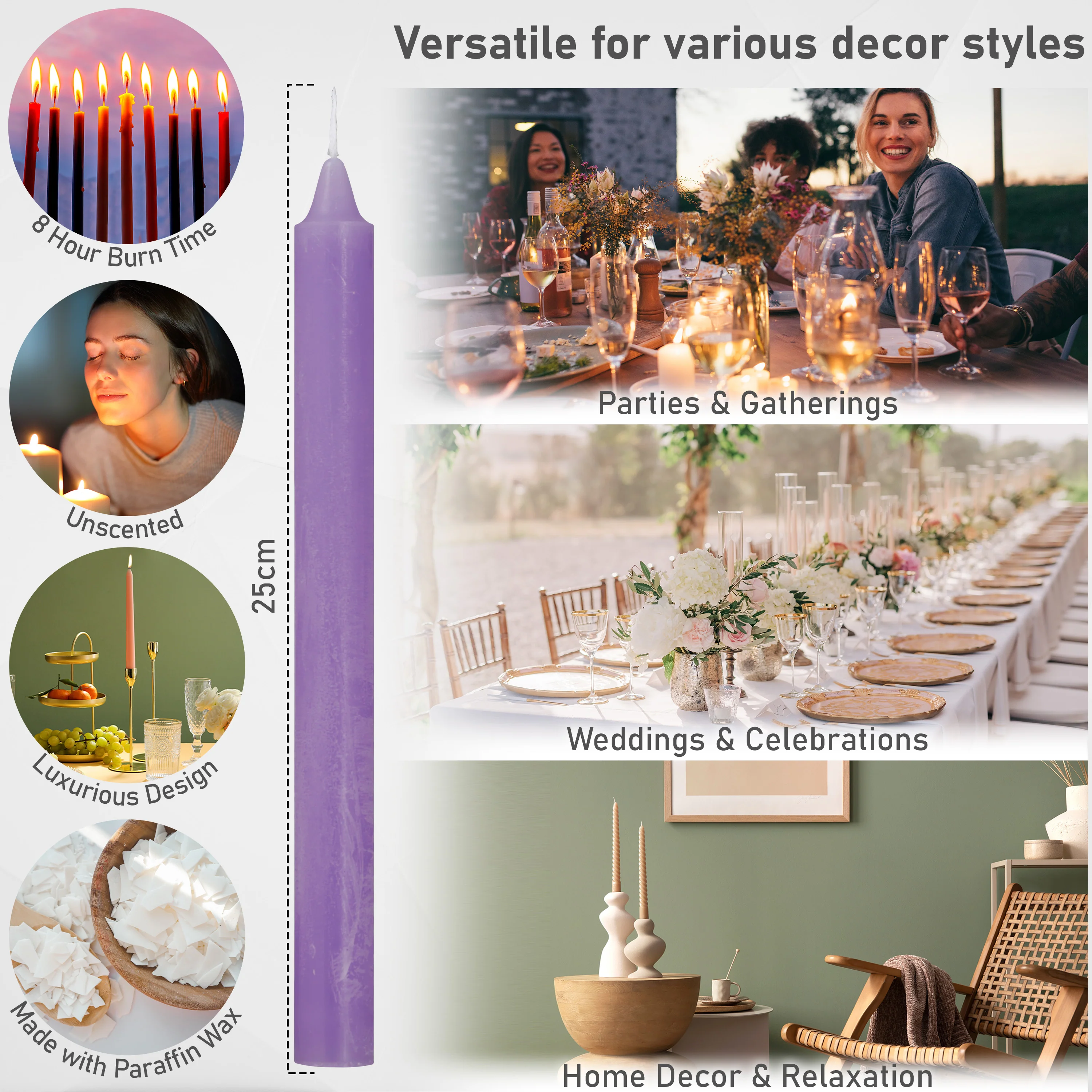 DECO EXPRESS Tapered Candle Set of 15 Dripless Metallic Unscented 9H Burn Time - Image 20