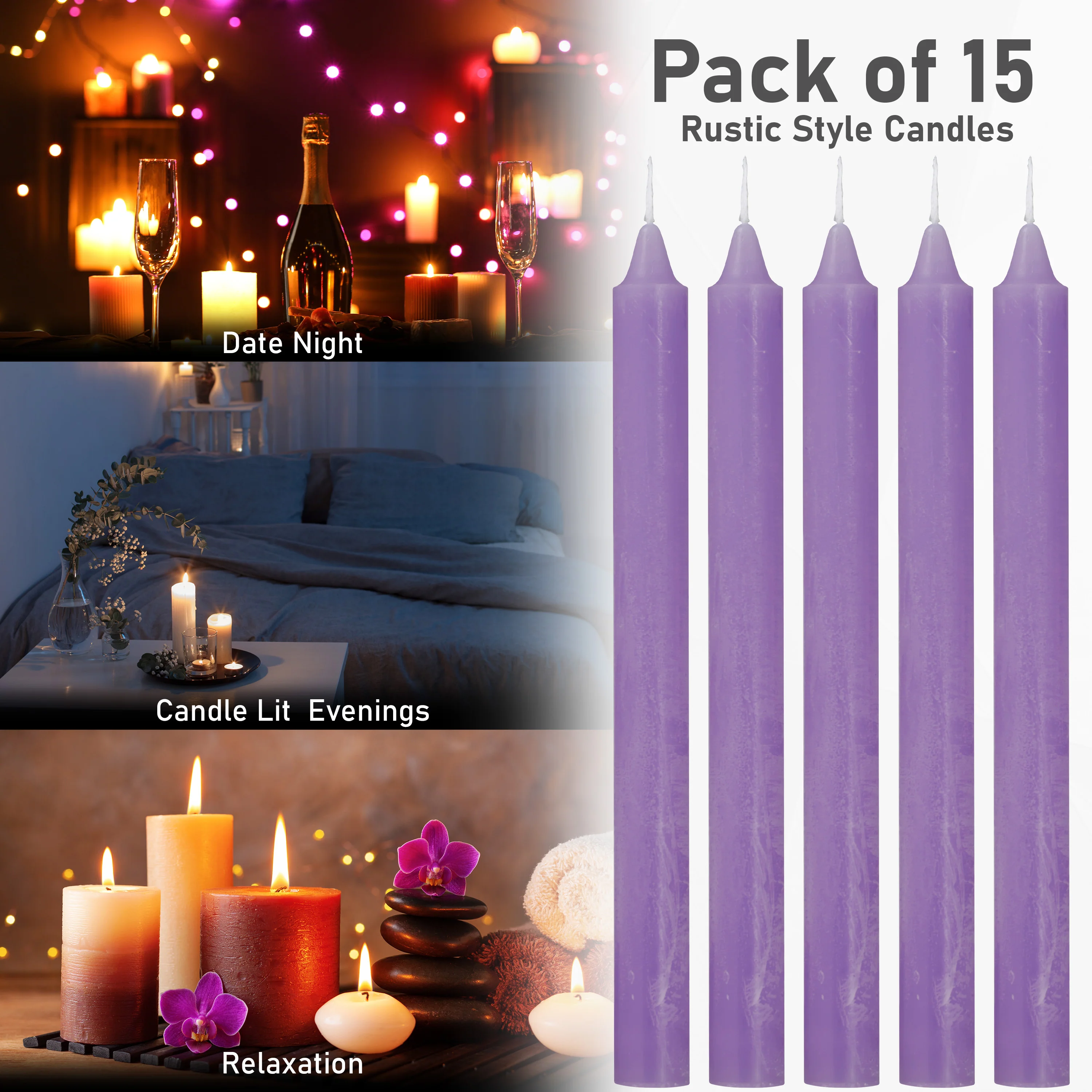 DECO EXPRESS Tapered Candle Set of 15 Dripless Metallic Unscented 9H Burn Time - Image 24