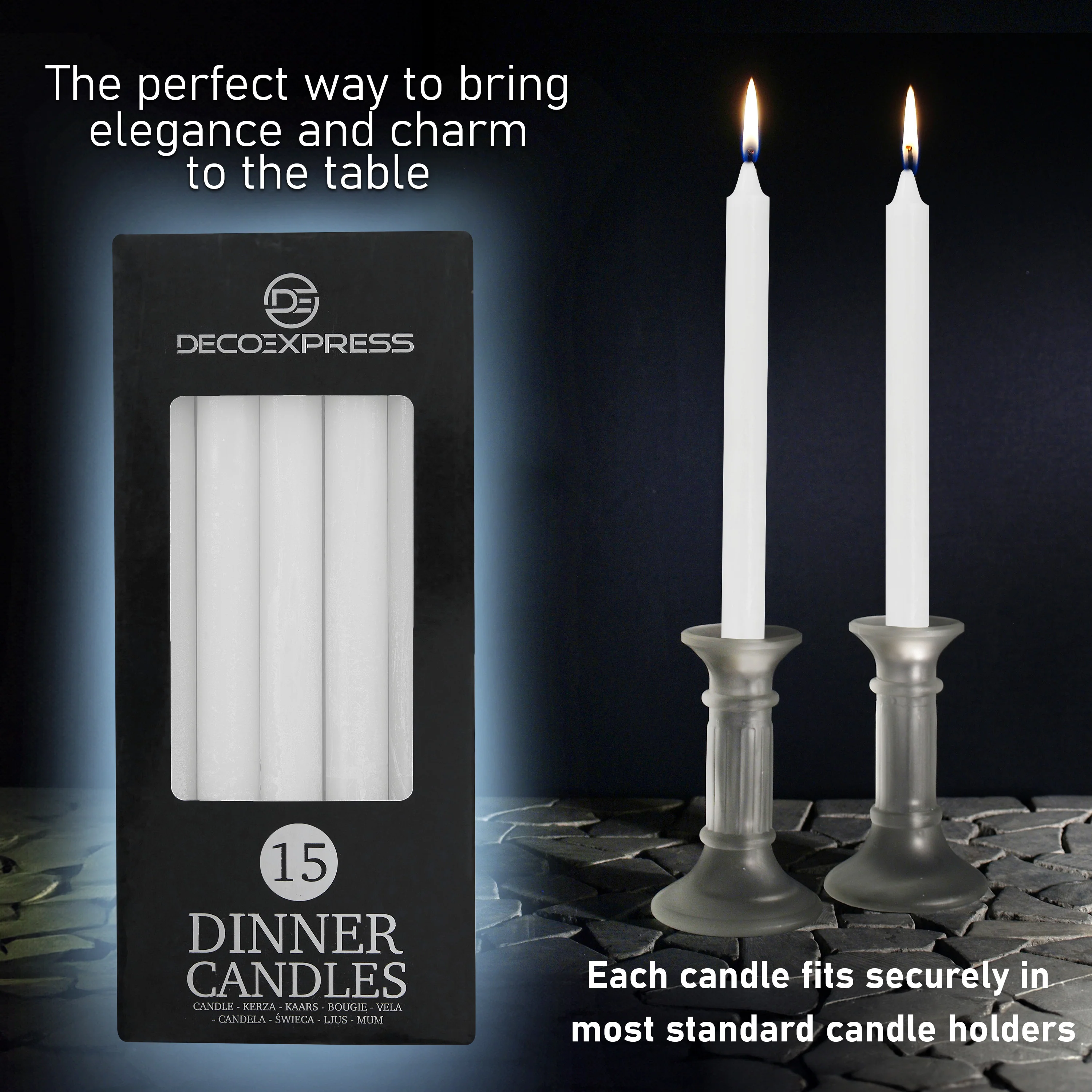 DECO EXPRESS Tapered Candle Set of 15 Dripless Metallic Unscented 9H Burn Time - Image 3