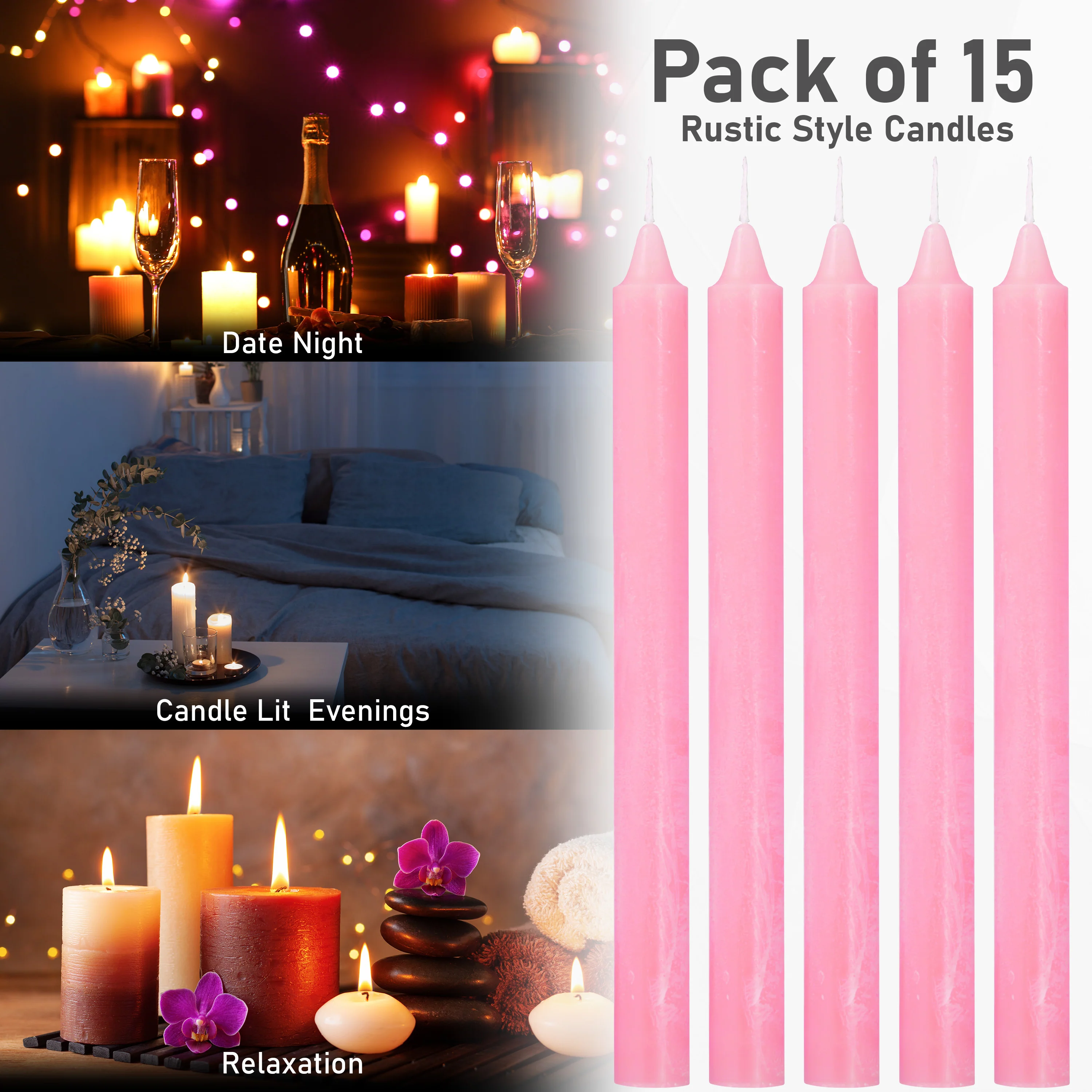 DECO EXPRESS Tapered Candle Set of 15 Dripless Metallic Unscented 9H Burn Time - Image 30
