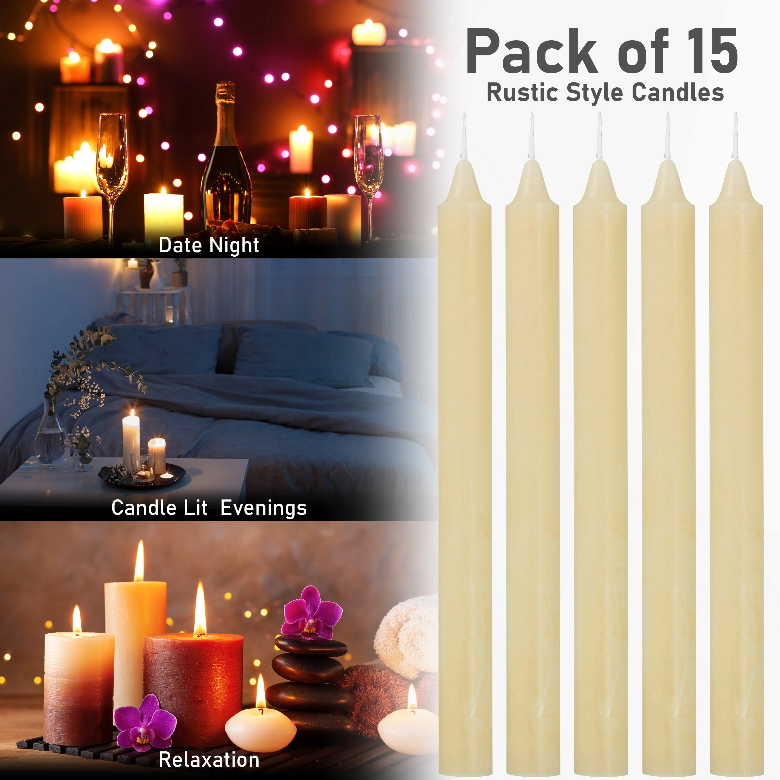 DECO EXPRESS Tapered Candle Set of 15 Dripless Metallic Unscented 9H Burn Time - Image 39