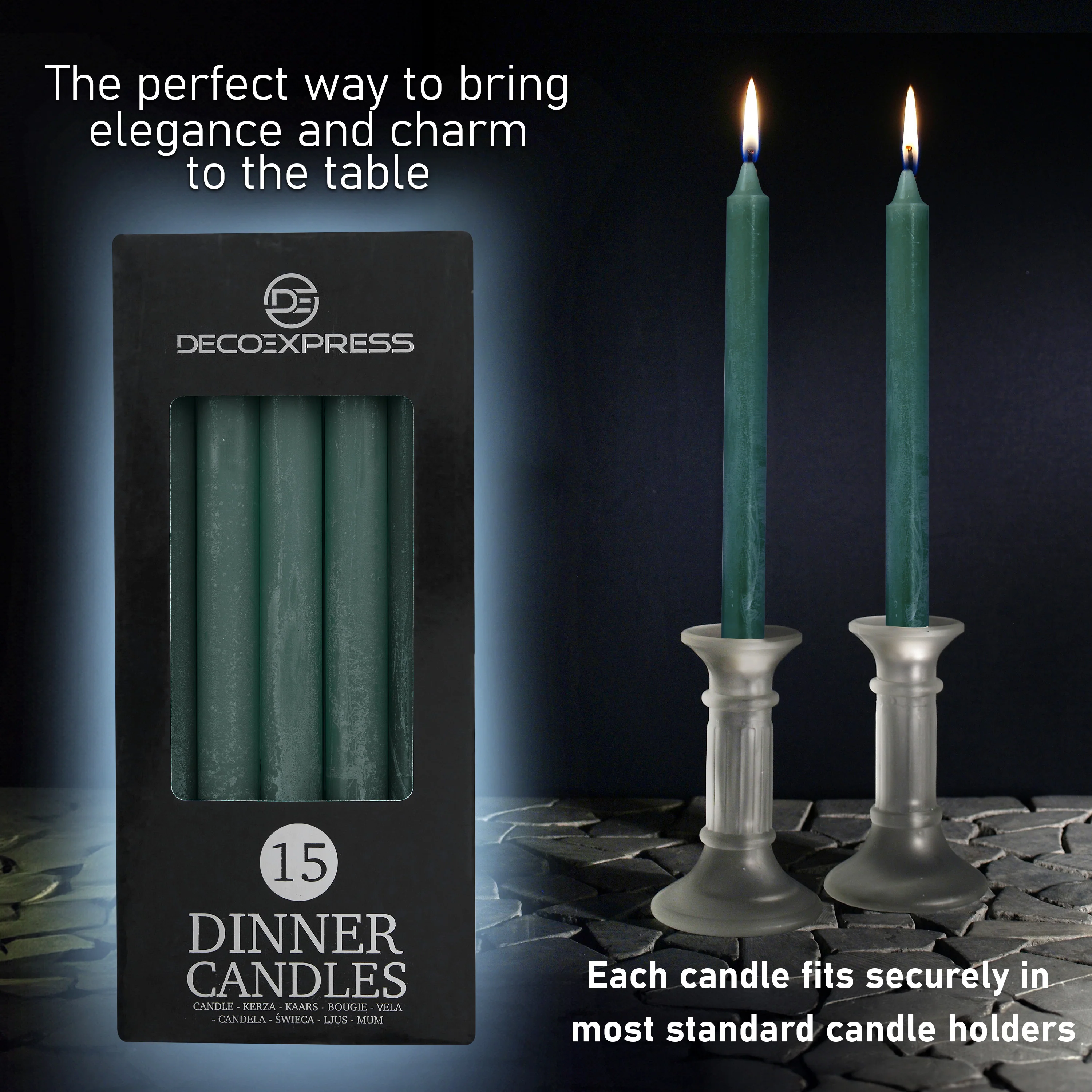 DECO EXPRESS Tapered Candle Set of 15 Dripless Metallic Unscented 9H Burn Time - Image 45