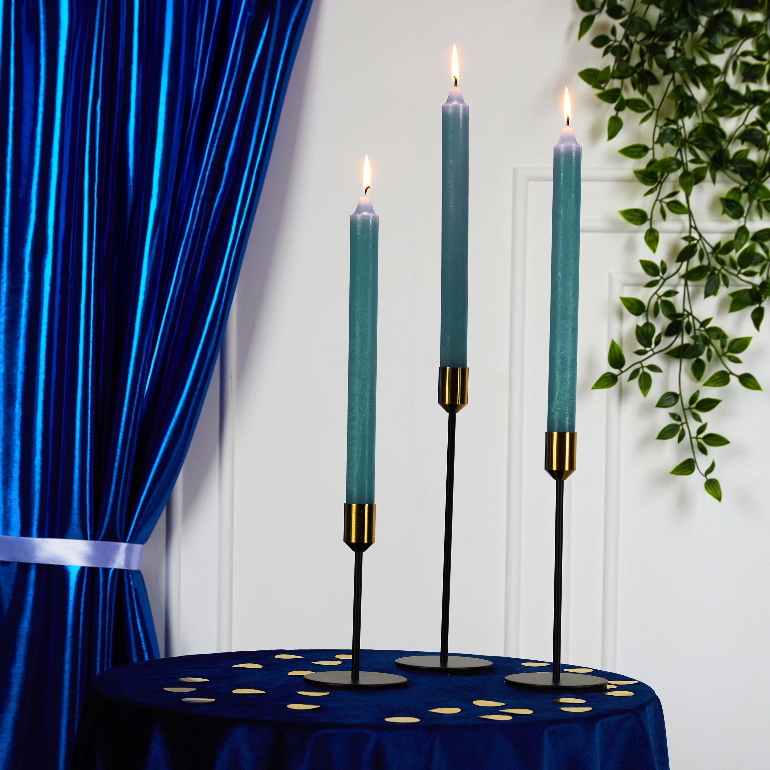 DECO EXPRESS Tapered Candle Set of 15 Dripless Metallic Unscented 9H Burn Time - Image 47
