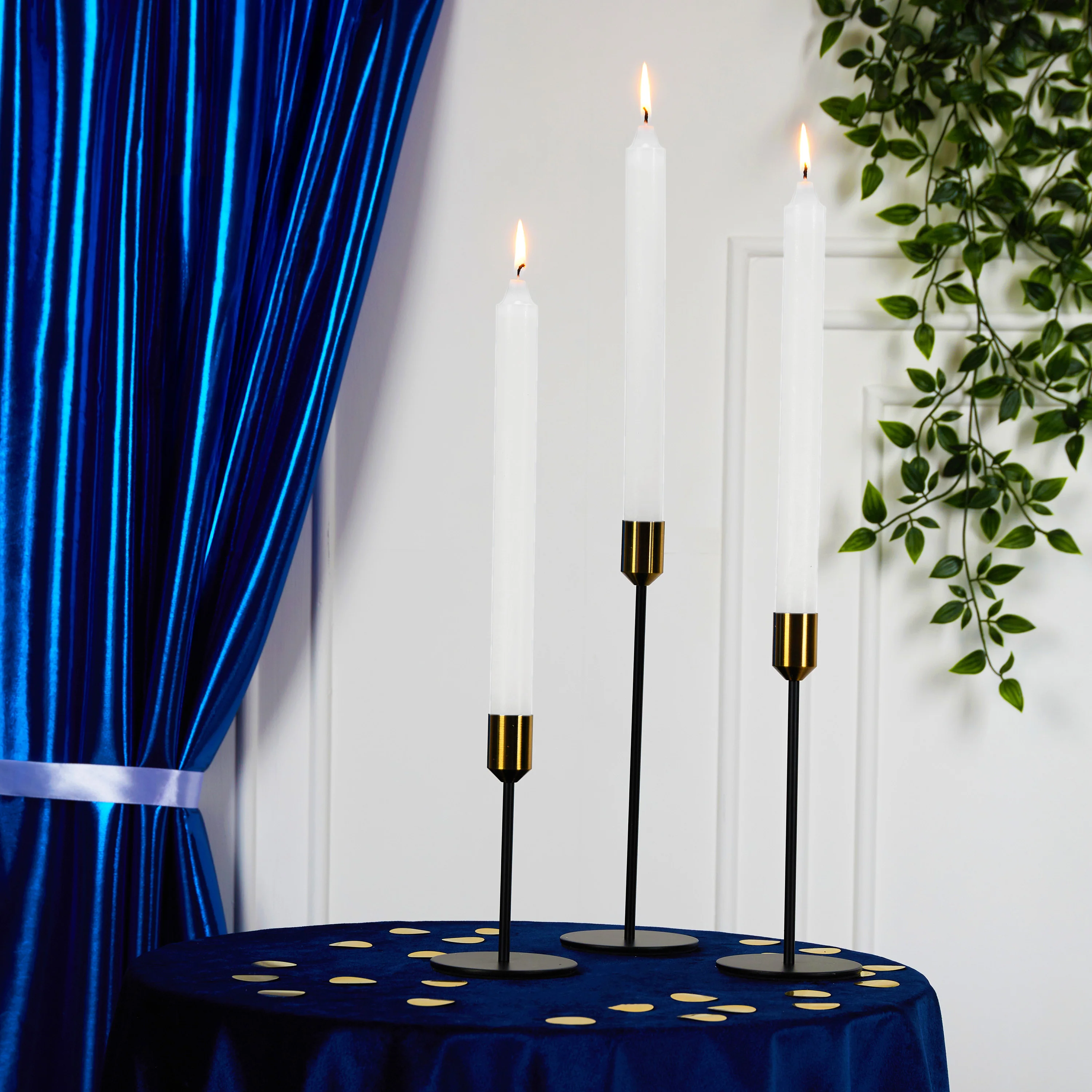 DECO EXPRESS Tapered Candle Set of 15 Dripless Metallic Unscented 9H Burn Time - Image 5