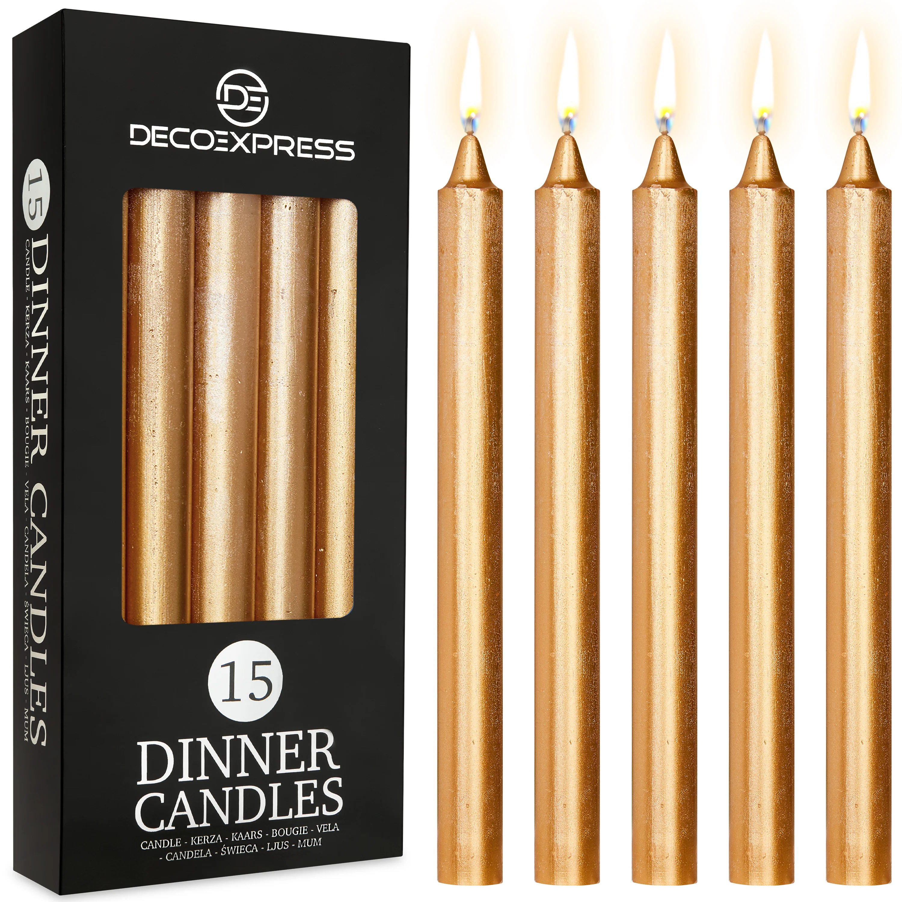 DECO EXPRESS Tapered Candle Set of 15 Dripless Metallic Unscented 9H Burn Time - Image 50