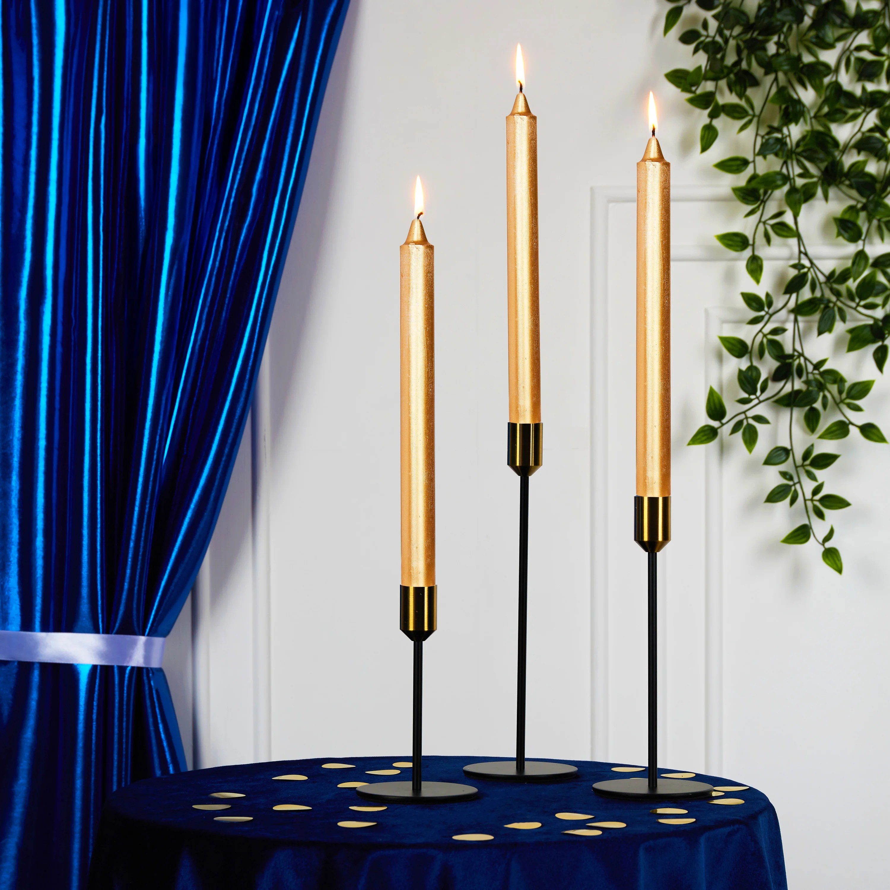DECO EXPRESS Tapered Candle Set of 15 Dripless Metallic Unscented 9H Burn Time - Image 53