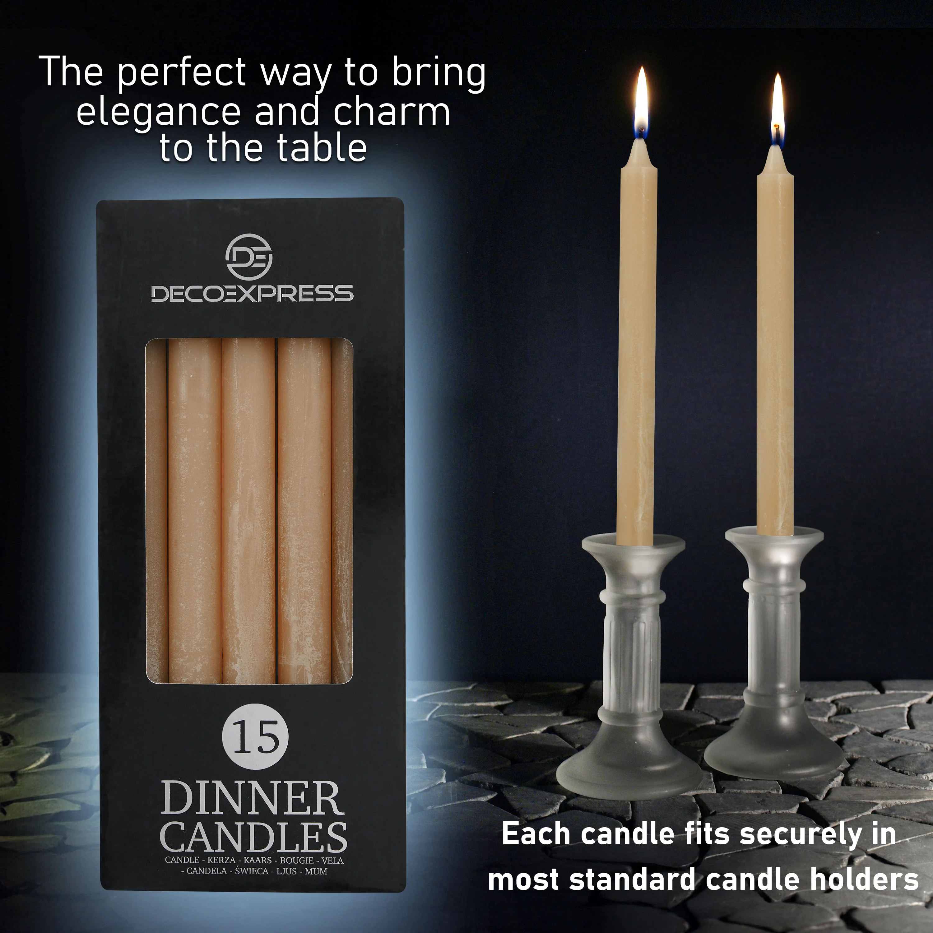 DECO EXPRESS Tapered Candle Set of 15 Dripless Metallic Unscented 9H Burn Time - Image 59