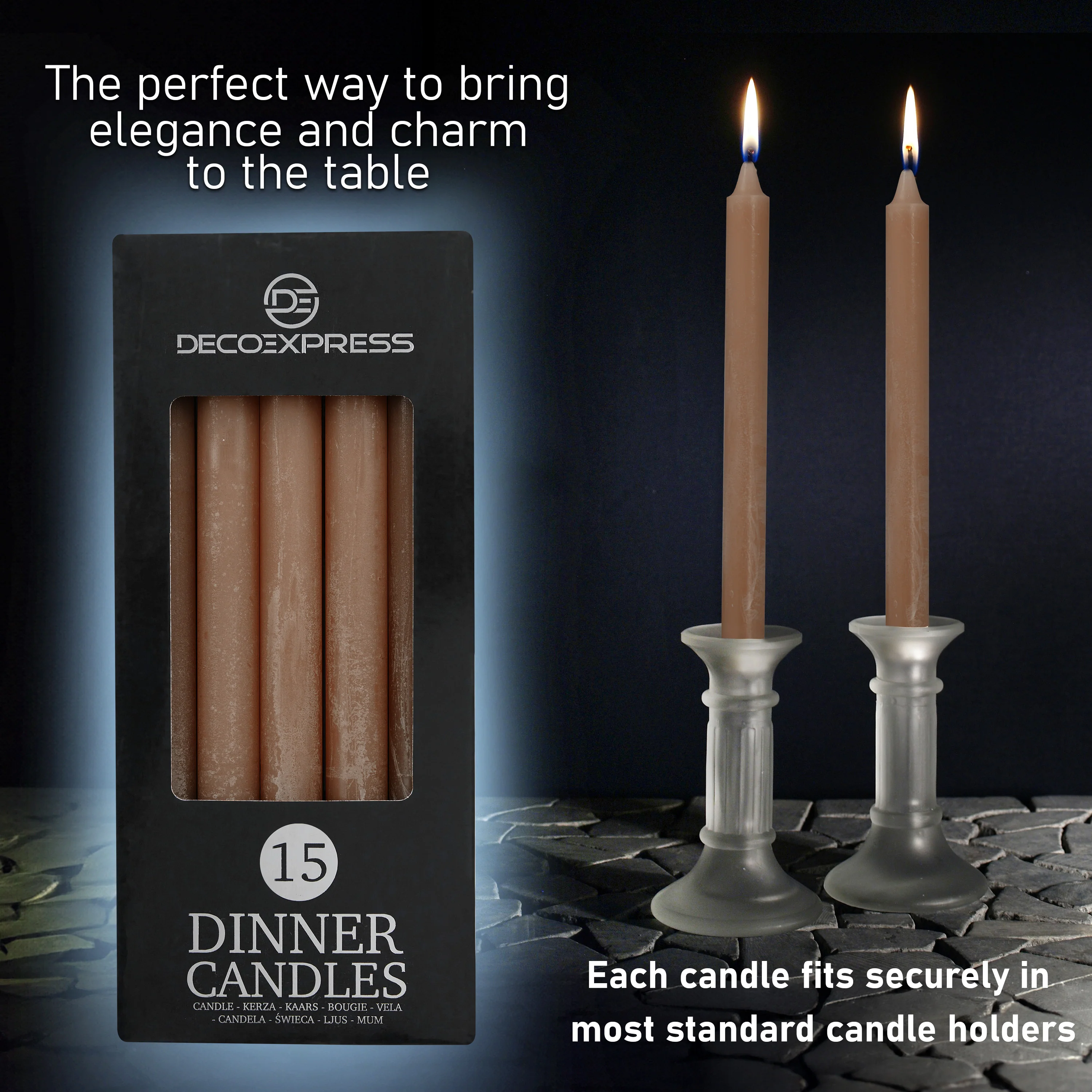 DECO EXPRESS Tapered Candle Set of 15 Dripless Metallic Unscented 9H Burn Time - Image 63